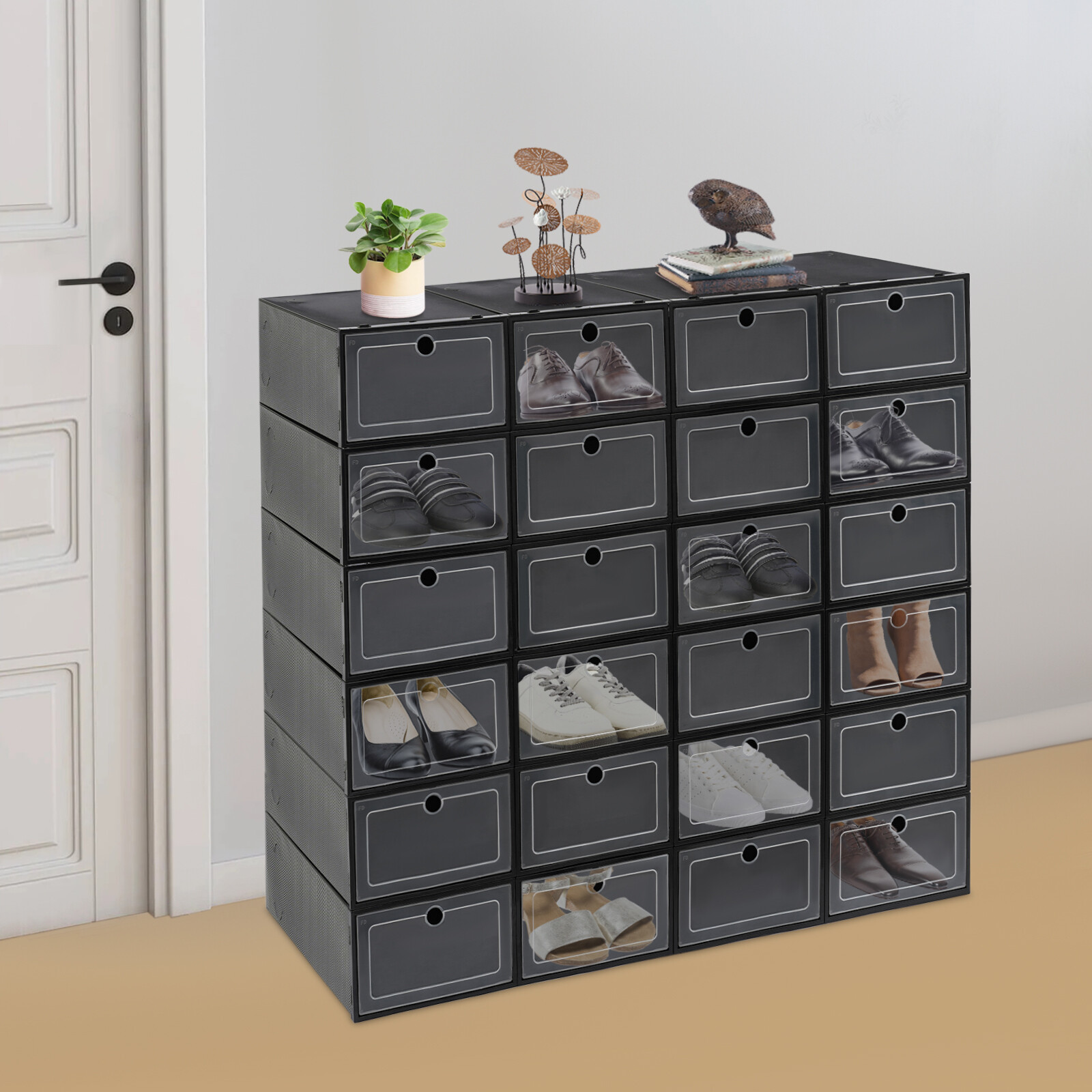 24 Pack Shoe Storage Boxes, Stackable Shoe Boxes, Shoe Storage Organizer NEW