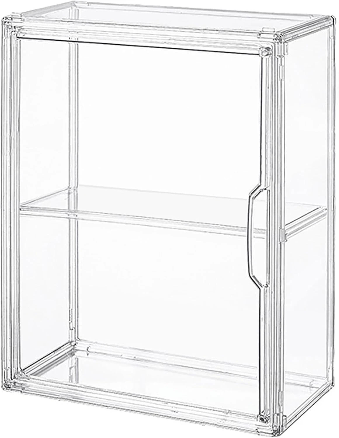 2-Tier Clear Acrylic Display Case for Figure & Doll, Wall Mount w/ Magnetic Door