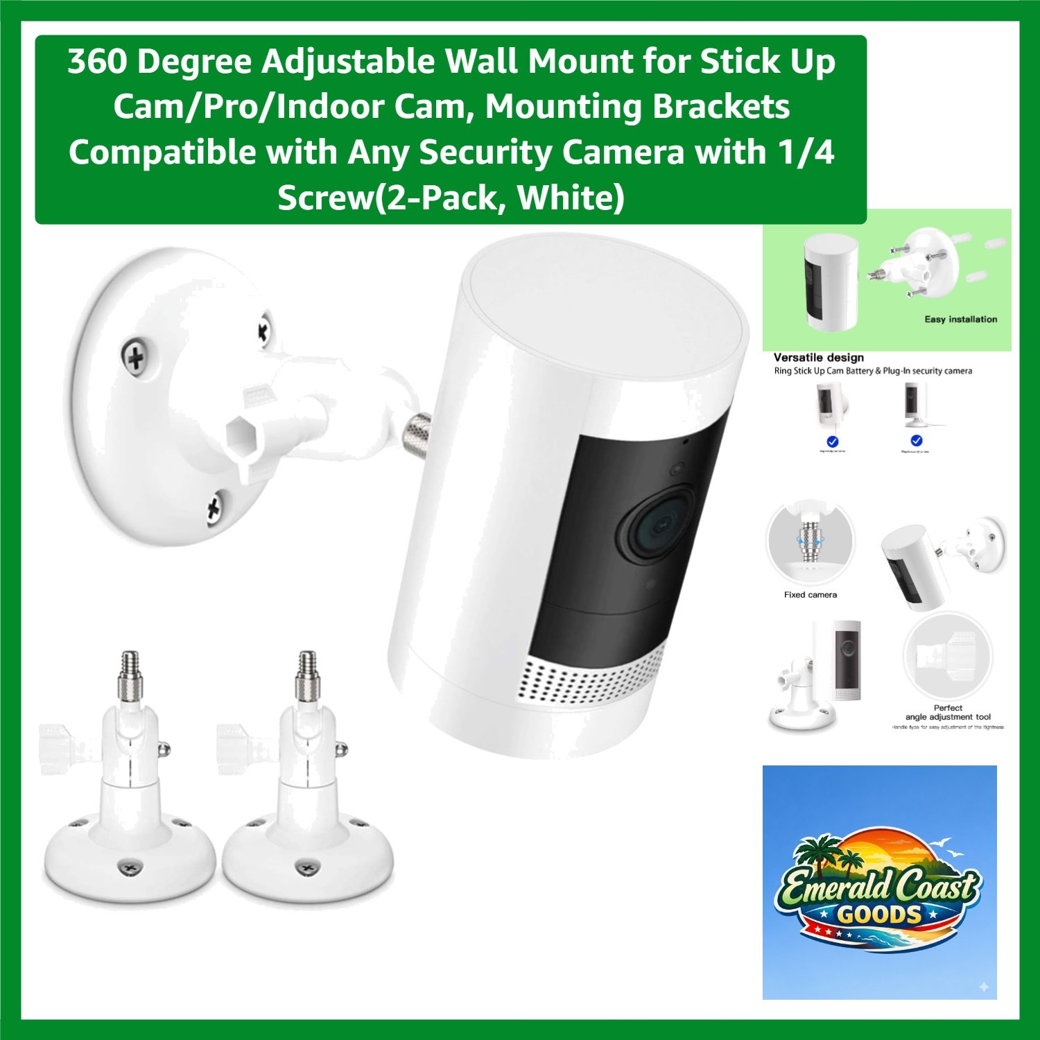 Durable Waterproof Wall Mount for Stick Up Cameras - 360° Flexibility, 2-Pack
