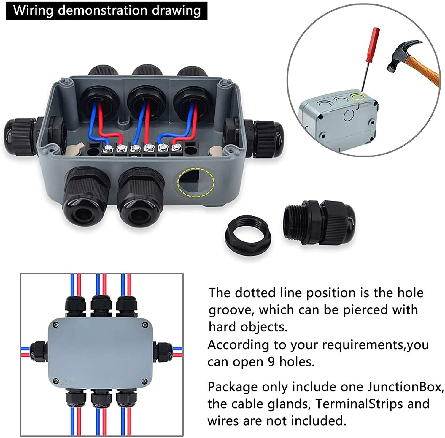 Electronic Project Box Junction Enclosure Case Box Waterproof IP66 Cable Glands