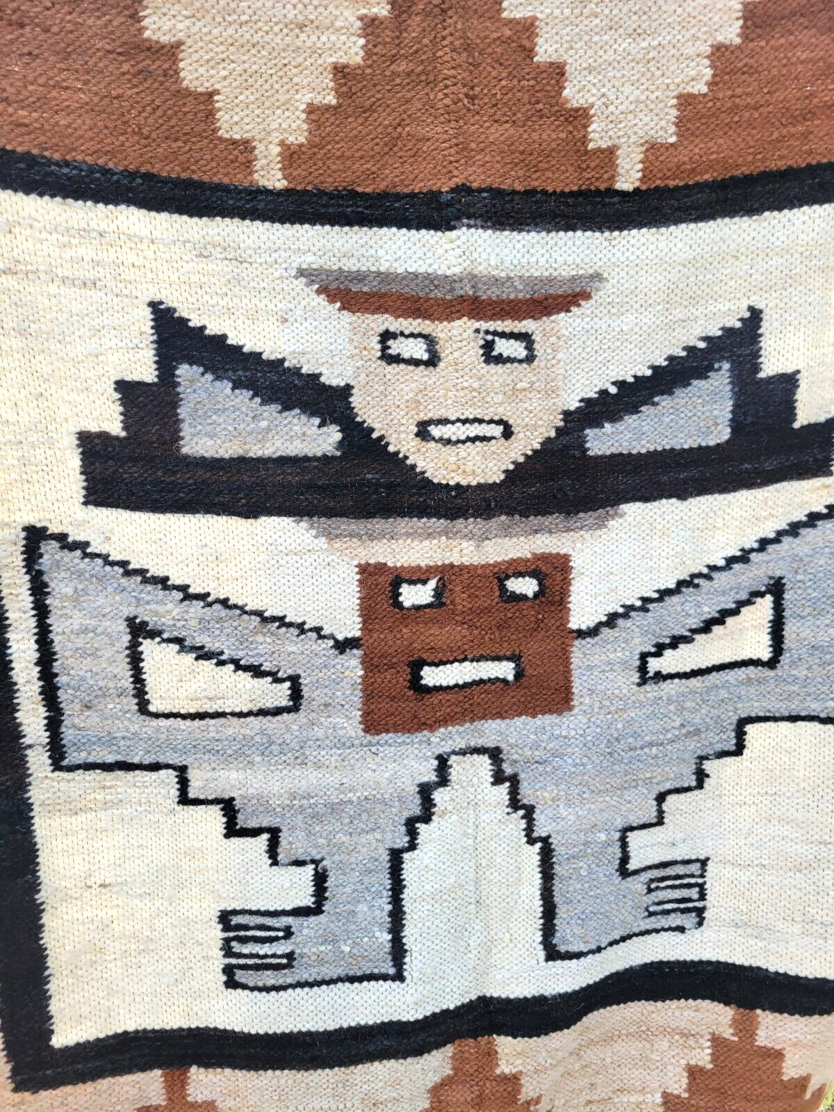 Peruvian Wool Wall Hanging Rug Hand Woven Hand Spun Peru Native - VINTAGE