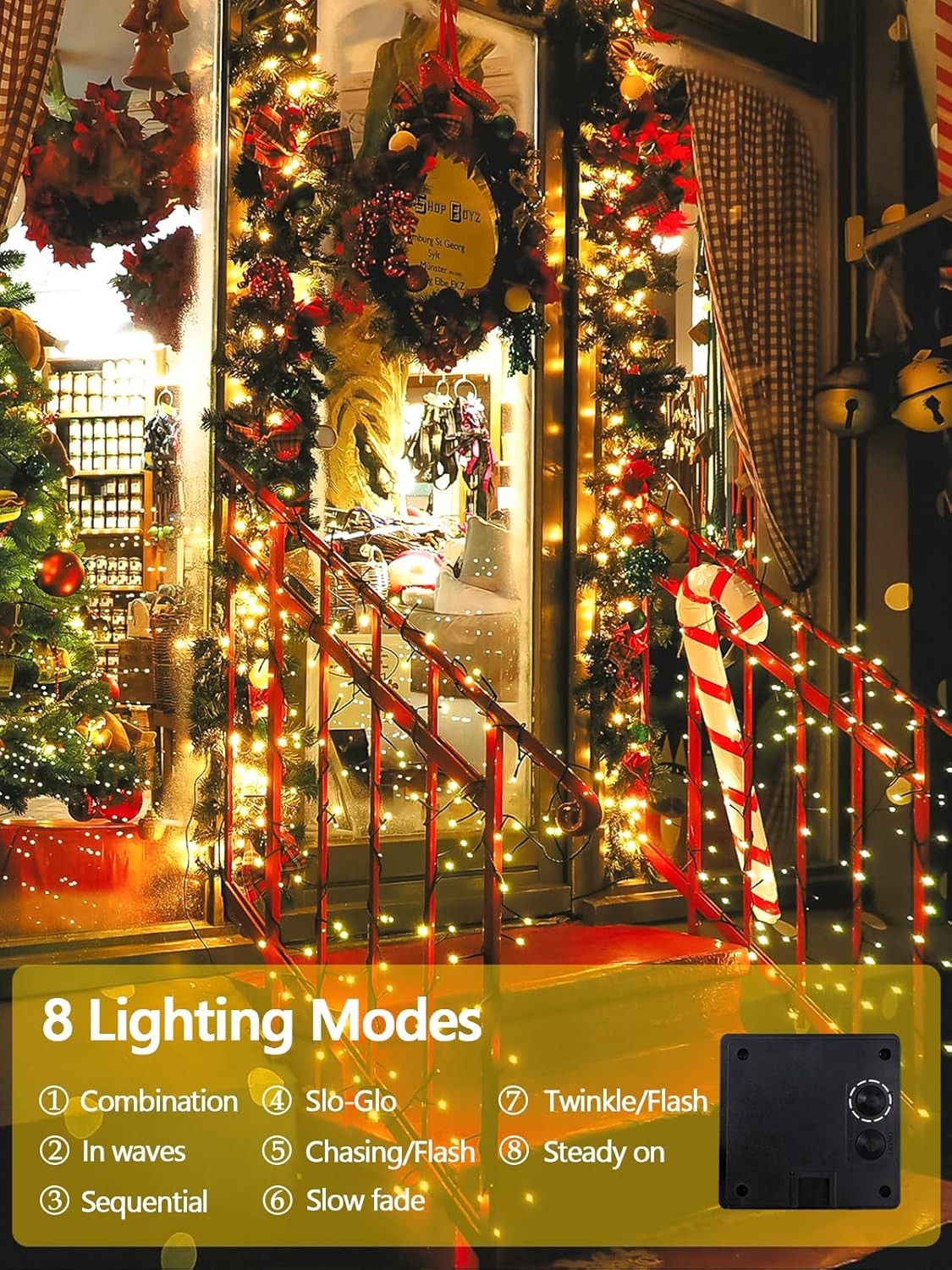 2 Pack 200 LED Solar String Lights for Outside, 2 Pack, Warm White