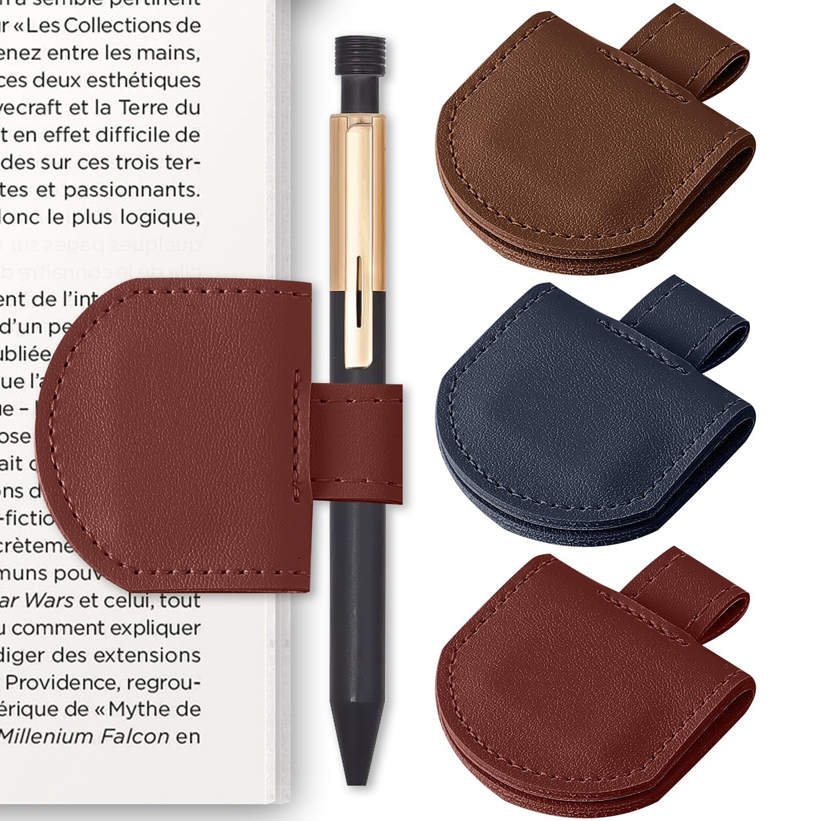 SESENSE Magnetic Pen Holder for Notebook - 3 Pcs Leather Magnetic Bookmarks H...