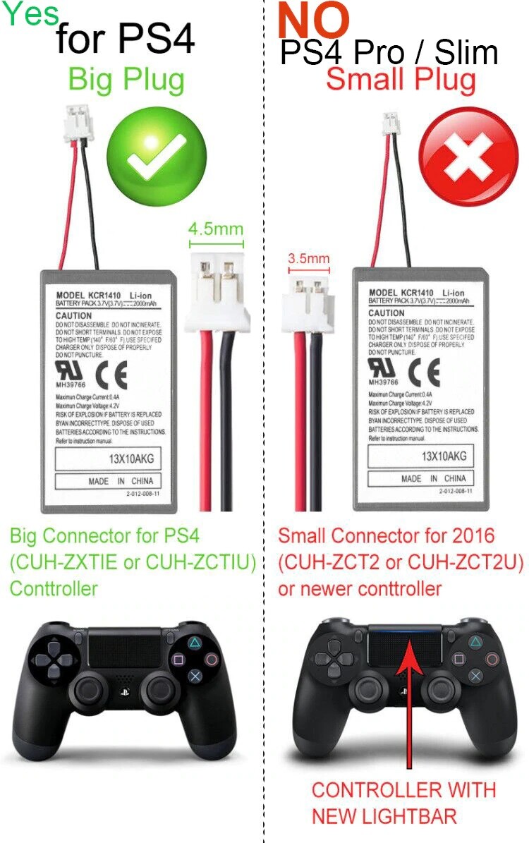 1x Battery 3.7V 1200mAh Compatible Replacement For Sony PS4 Controller Big Plug