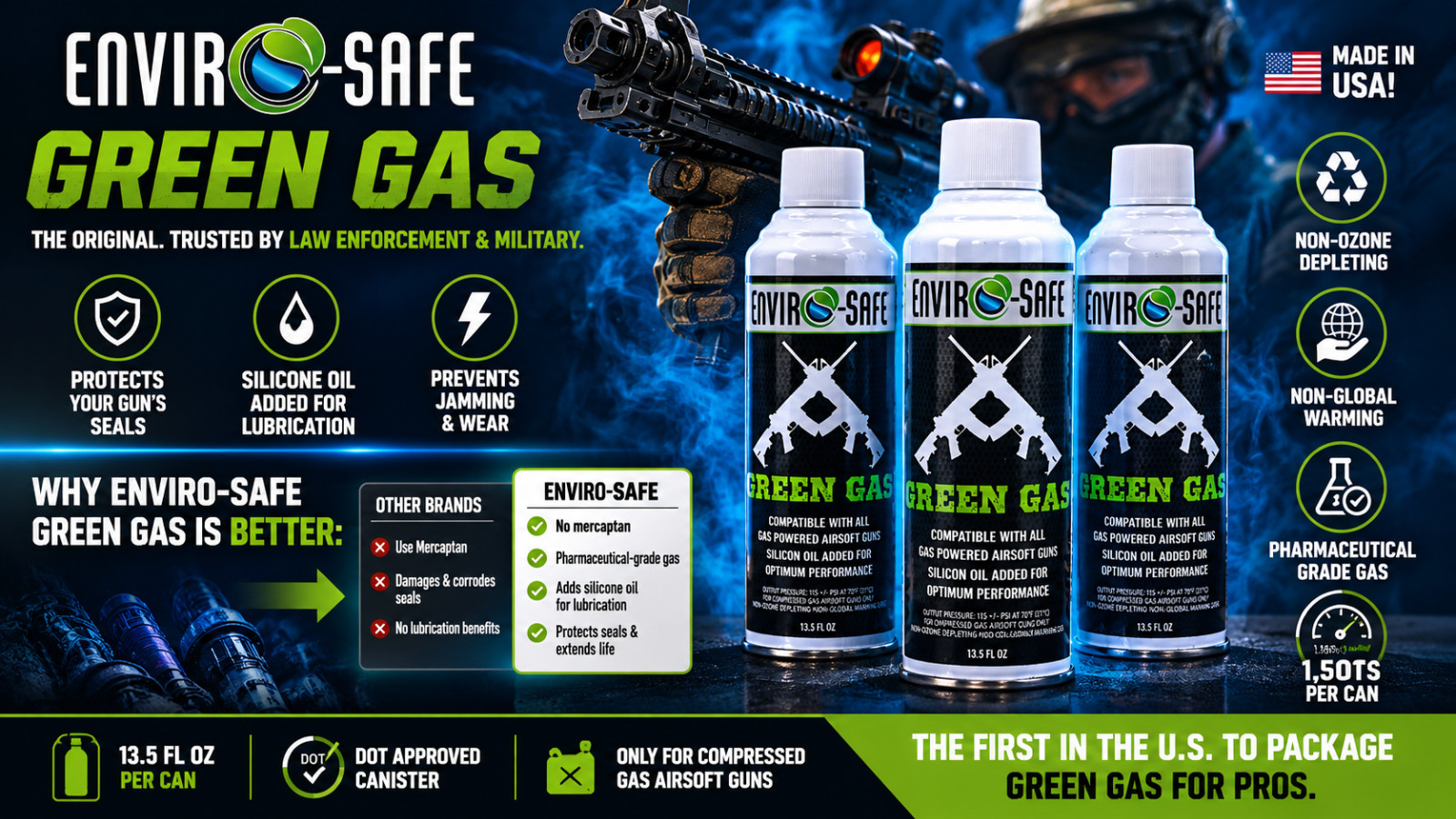 Enviro-Safe® Green Gas — DOT-Approved Can (with Silicone Oil) — Made in USA, (3)