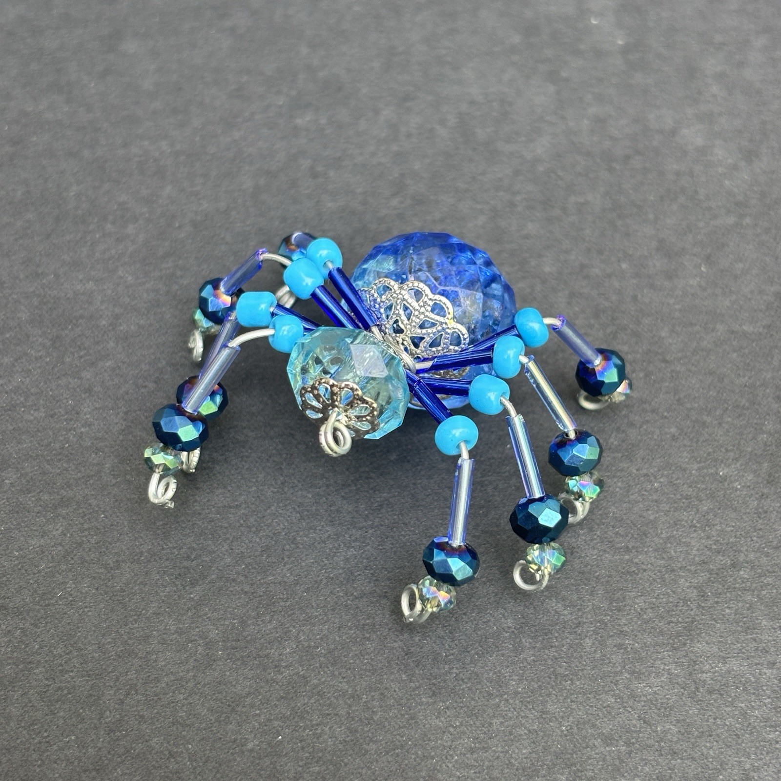 Small Blue Beaded Spider Arachnid Decor 1.75"