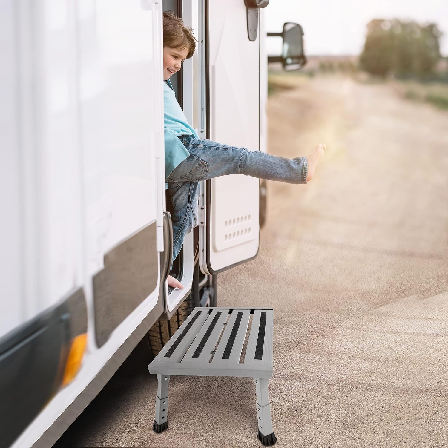 Adjustable Height Aluminum RV Step Stable Foldable Platform Step Stool Supports