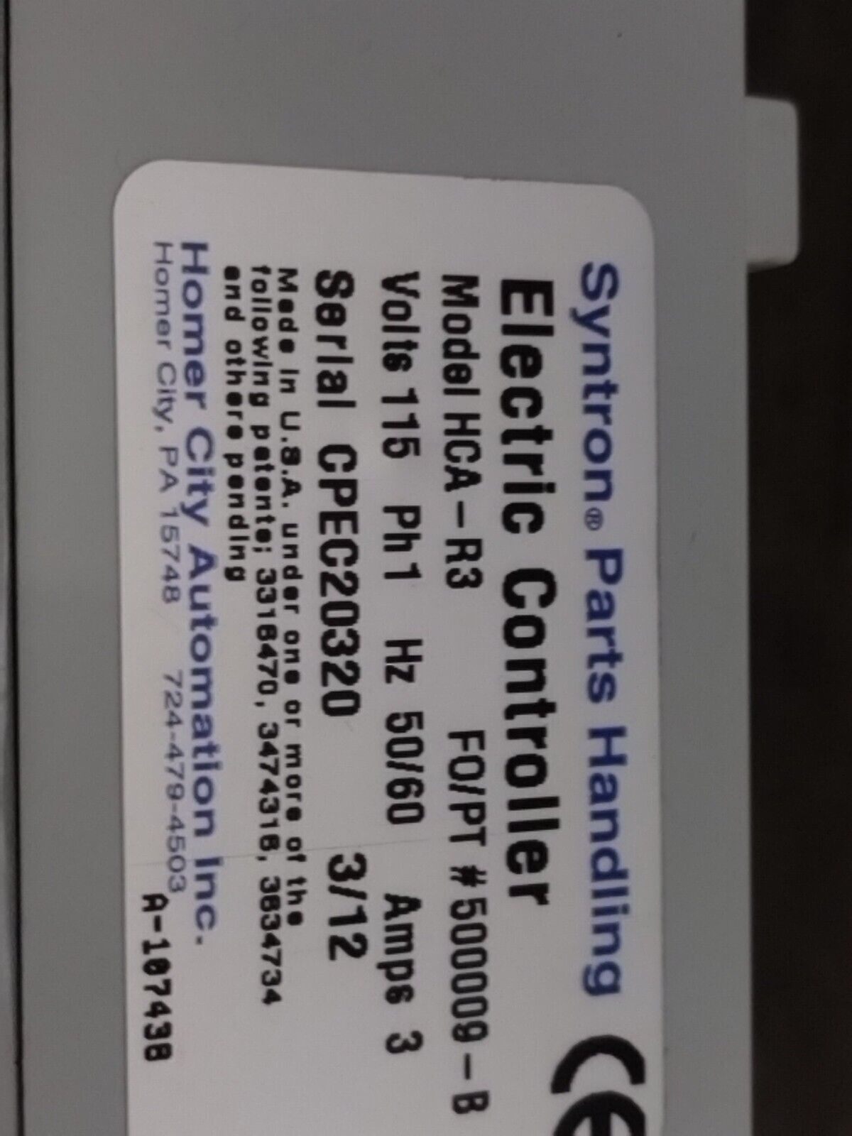 Syntron HCA-R3 Homer City Automation Controller, VIBRATION CONTROL