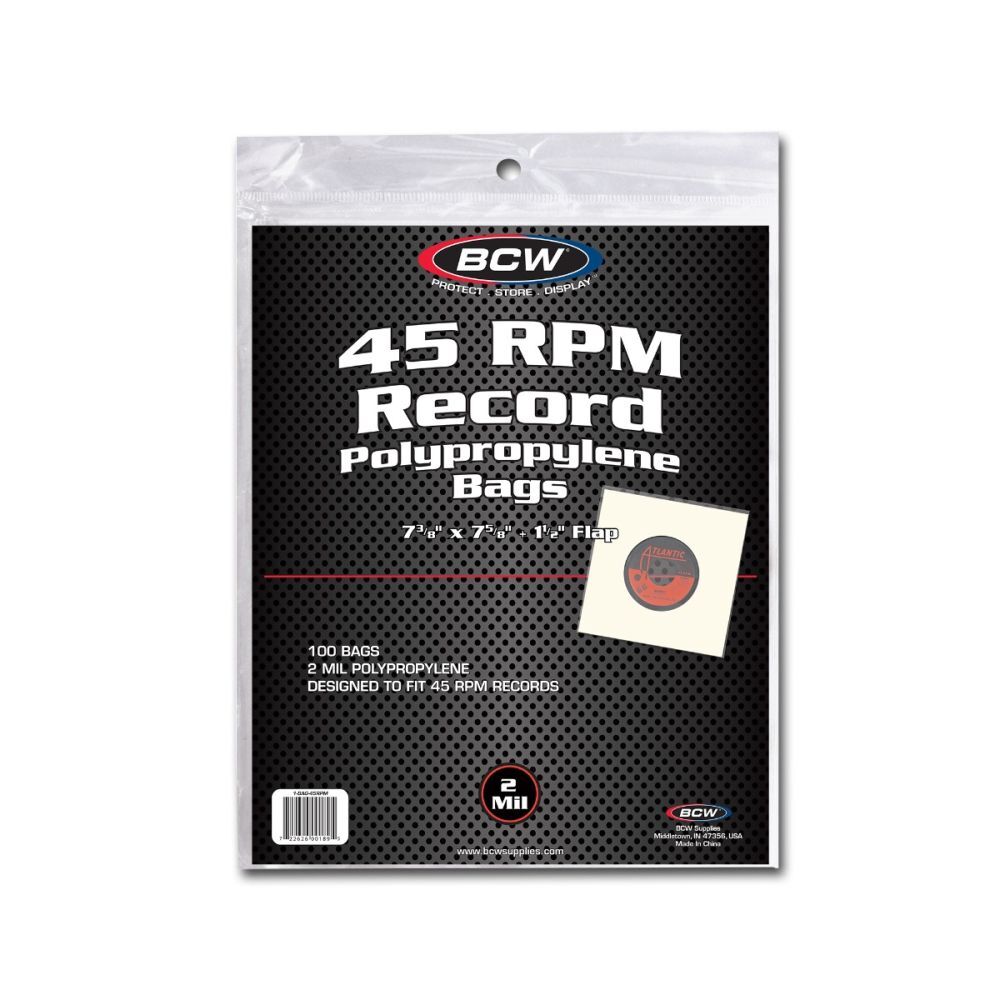 1 pack of 100 BCW 7 3/8" x 7 5/8" + 1 1/2" Flap 45 RPM Record Bags