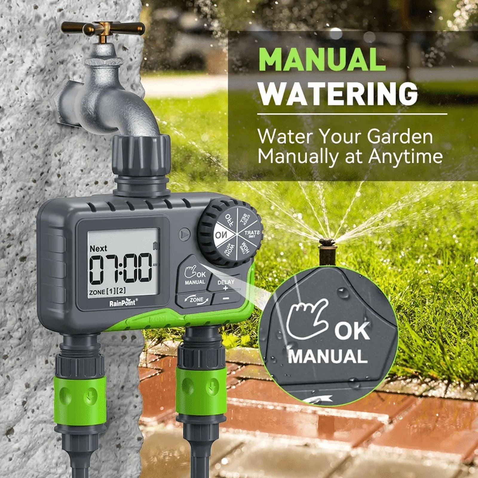 RainPoint 2-Zone Programmable Sprinkler Timer Hose Water Timer FREESHIP
