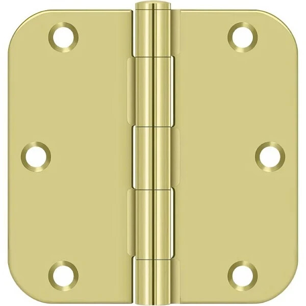 3.5" 5/8" Radius Polished Brass Residential Steel Hinge Pair