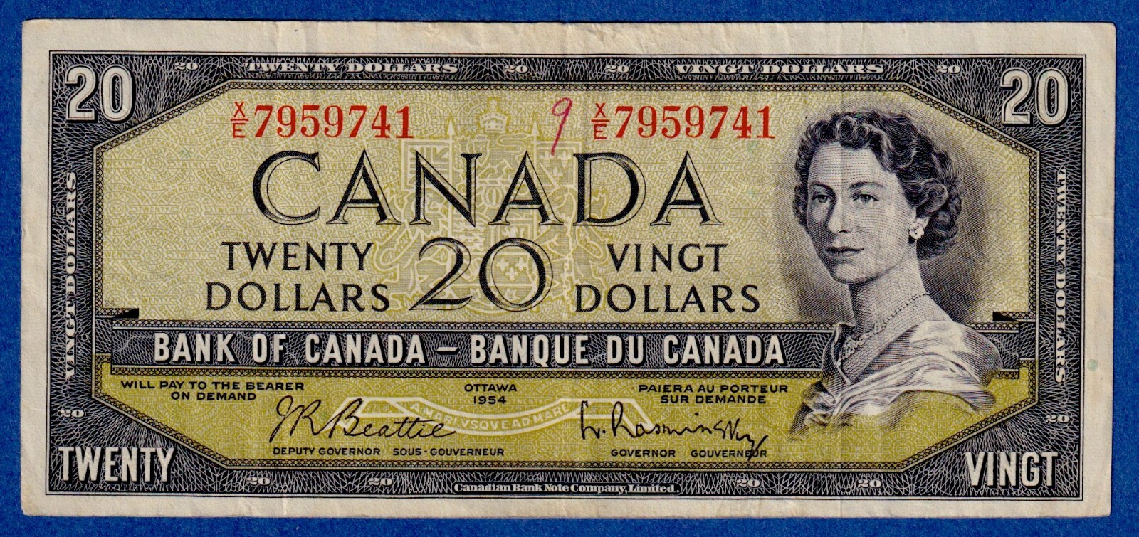 Canada $20 1954 BC-41b / P-80b - QE II - Circulated Note  X/E 7959741