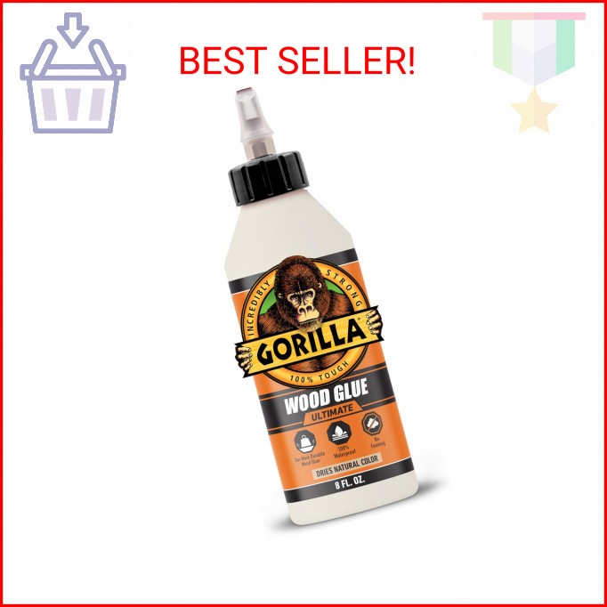 Gorilla Ultimate Waterproof Wood Glue, Natural Wood Color, 8 Ounce (Pack of 1)