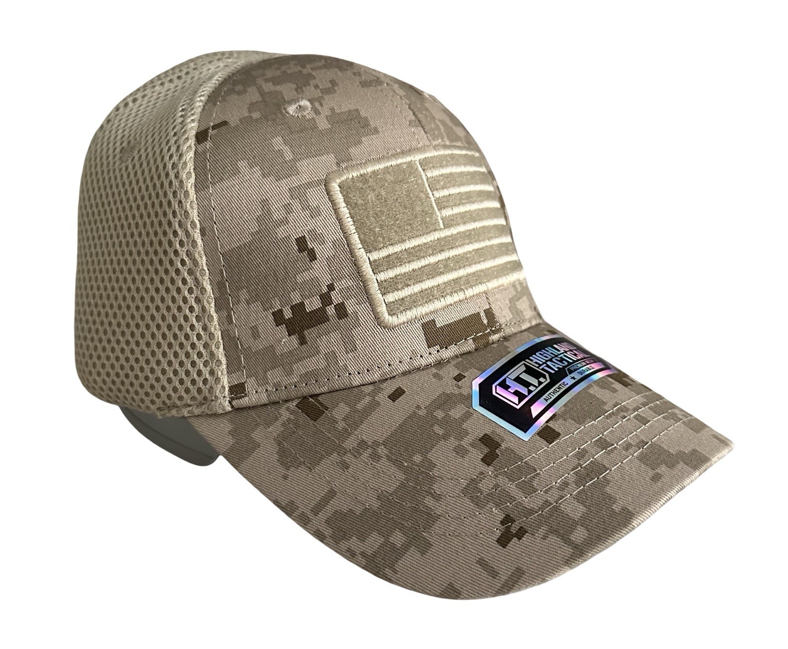 Highland Tactical Sand Digital Camo Stretch Fit USA Flag Mesh Hat - OSFM