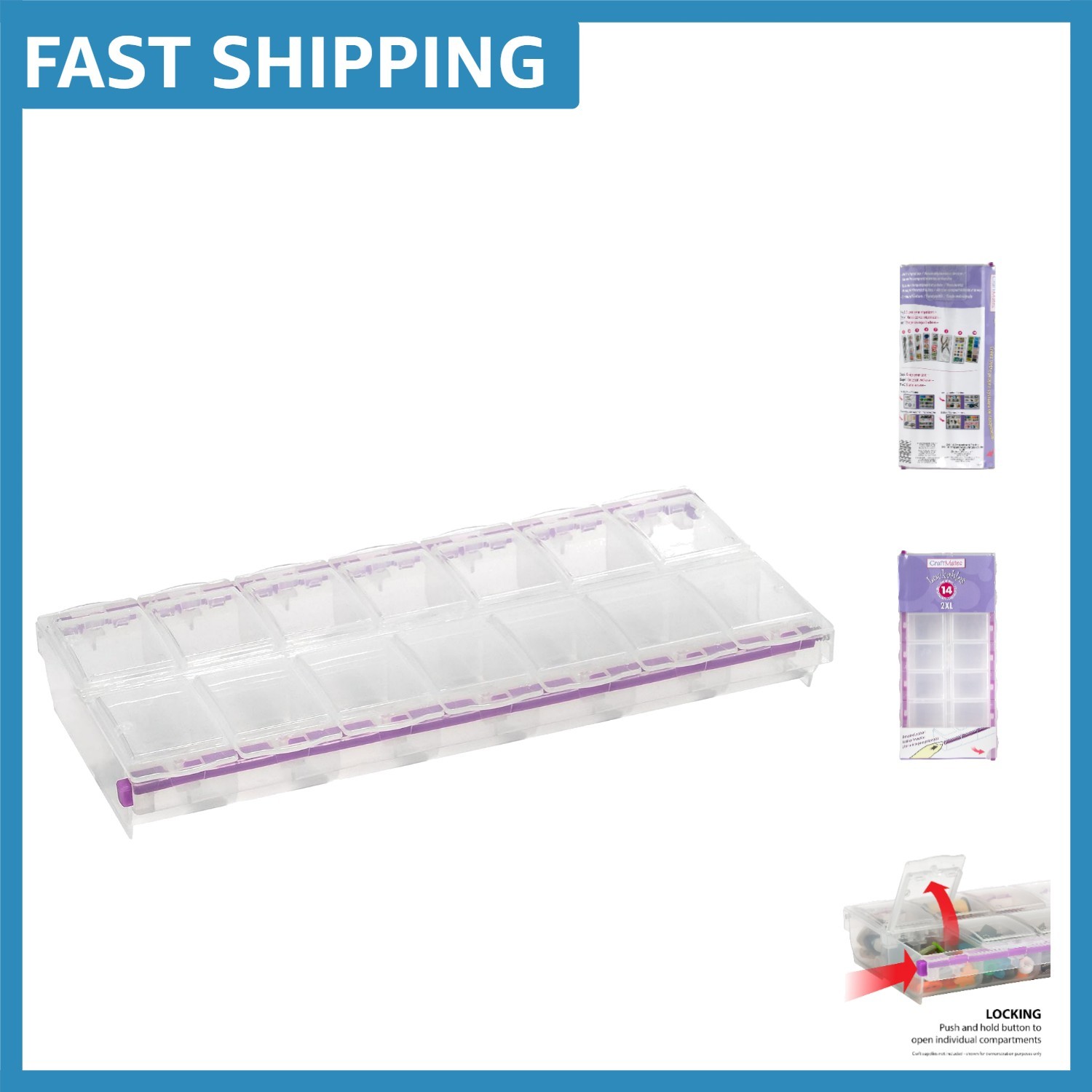14-Compartment Locking Craft Organizer - Portable Clear Plastic Storage Solution
