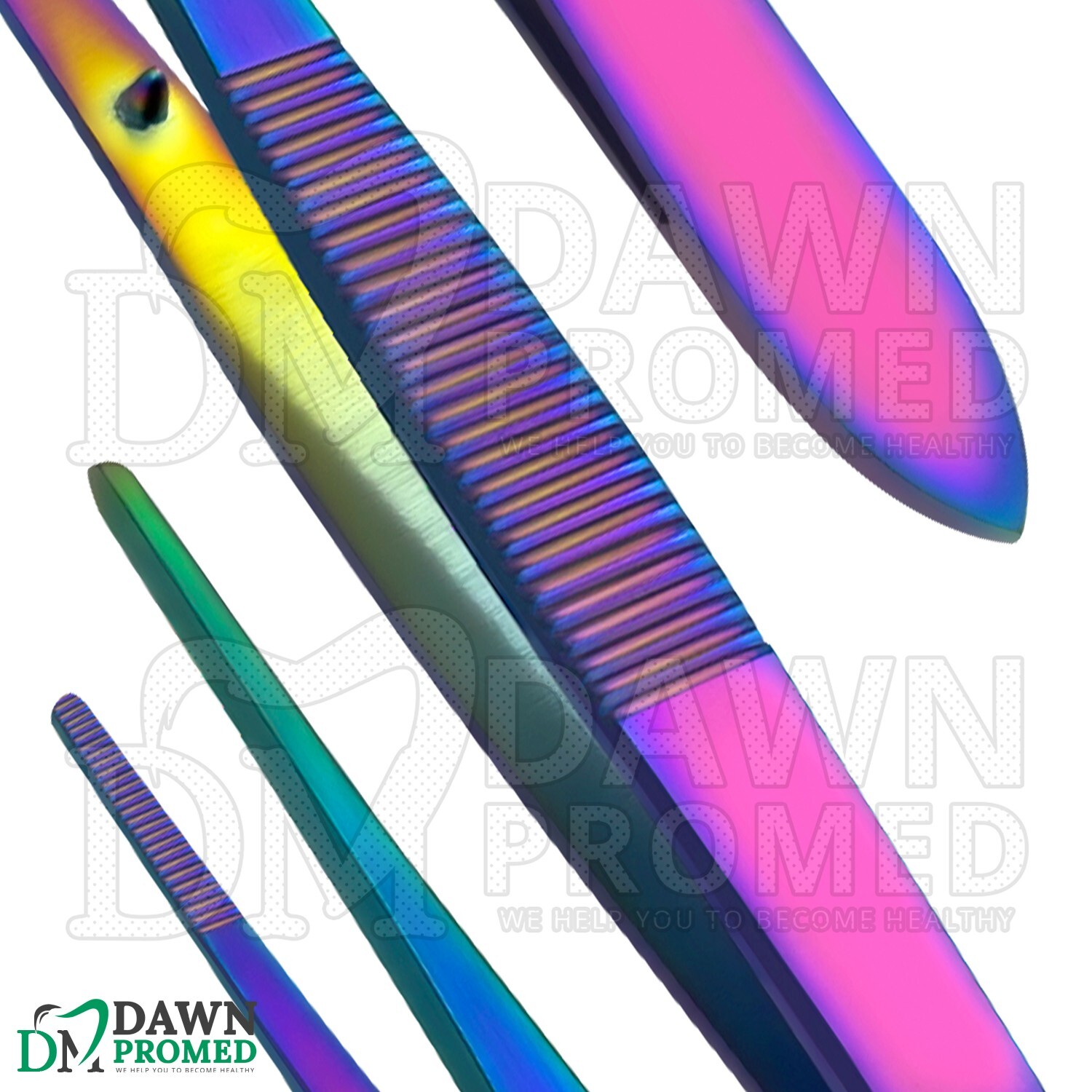 3 Pcs Multi Titanium Rainbow Iris Forceps 4" Serrated Straight Ophthalmic Set