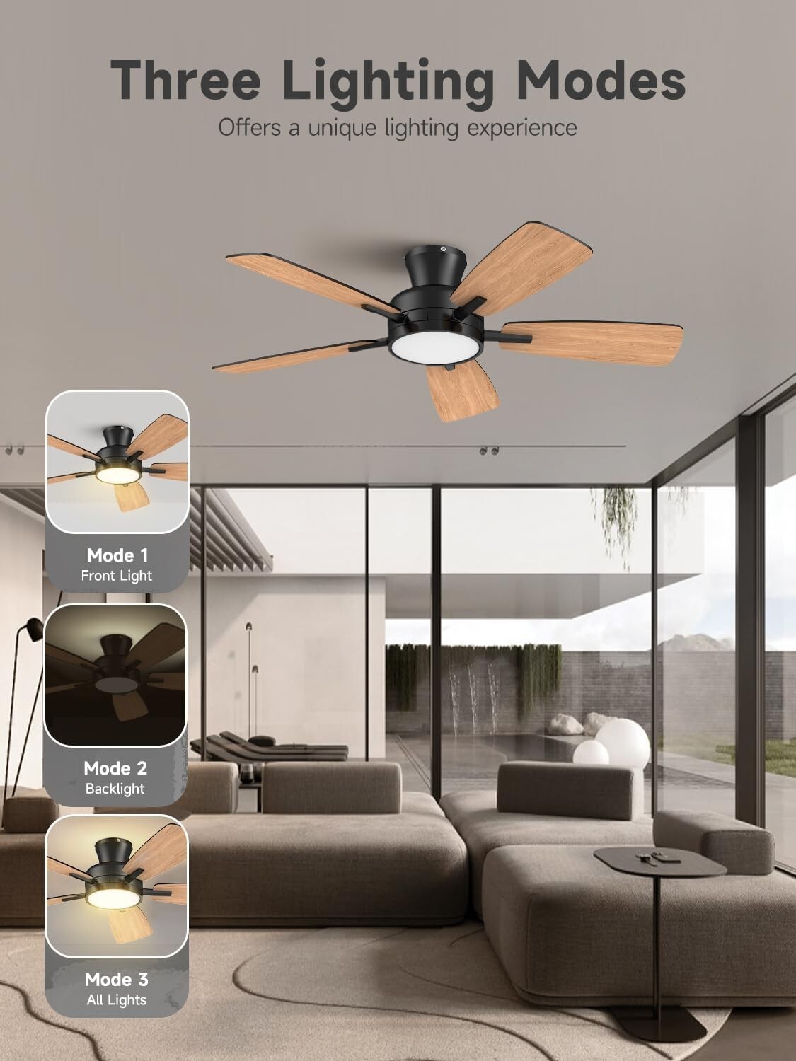 46" Ceiling Fan with Lights, Remote, Reversible, Dimmable, Black Modern Fan