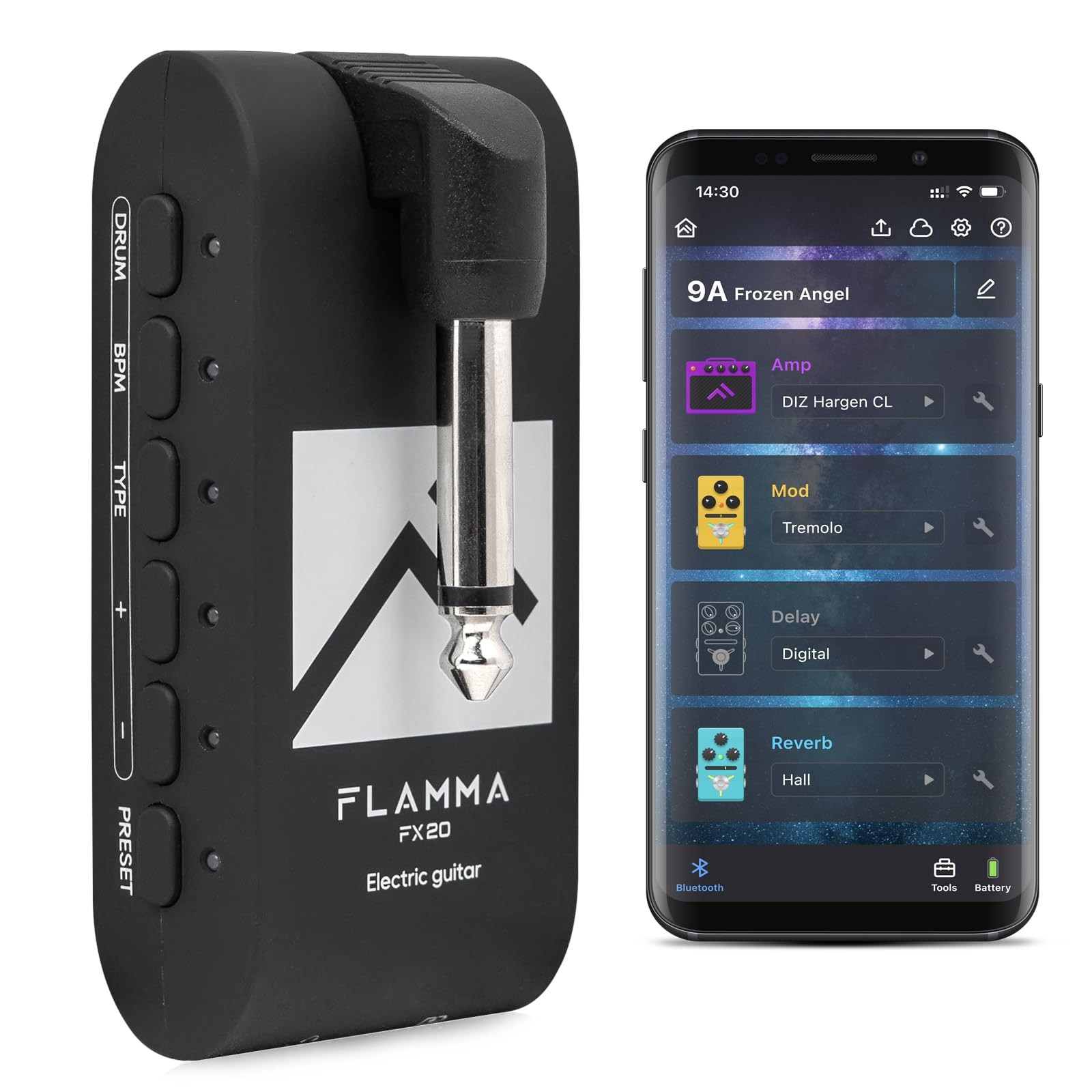 FLAMMA FX20 Guitar Headphone Amp with APP 40 Drum Grooves 52 FX20-BLACK