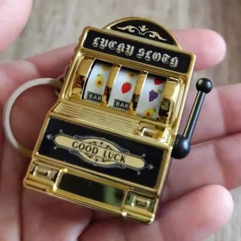 Mini Fruit Slot Machine Keychain Lucky Jackpot Fidget Toy Bag Charm Gift