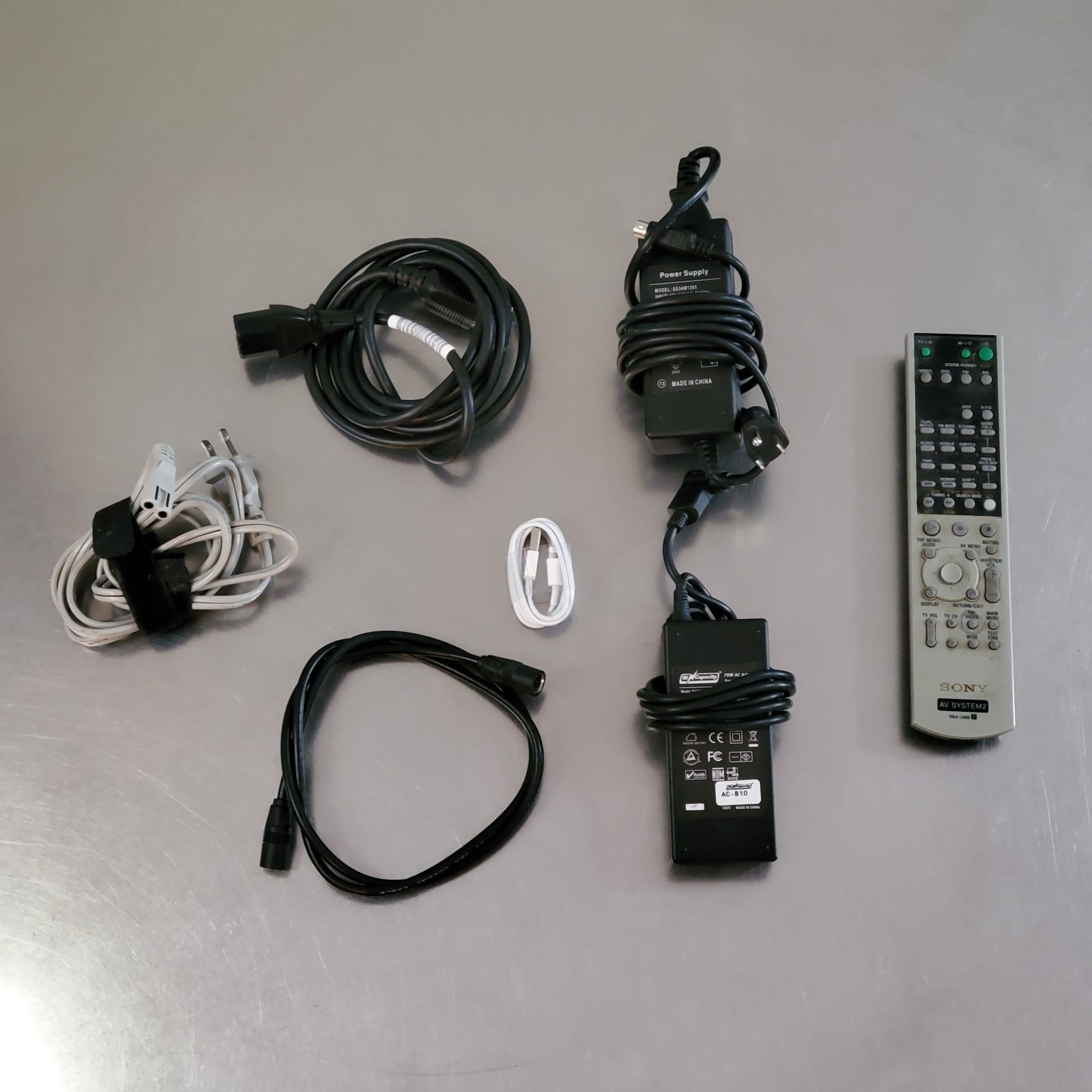 Lot of 7 - Various Cables, Adapters, and 1x Sony Remote Control