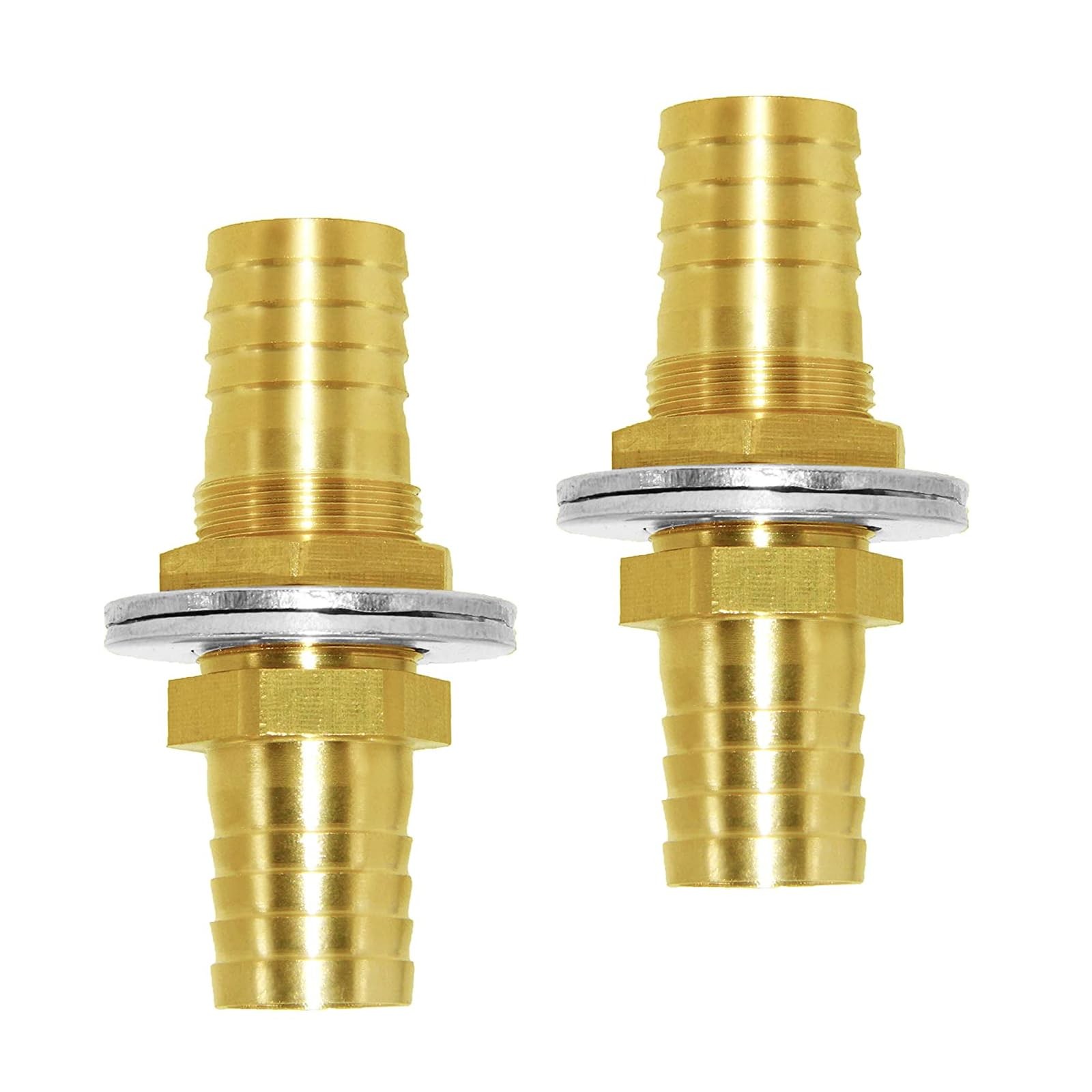1/2" Hose Barb Thru-Bulk Head Hex Union Brass Fitting Water/Fuel/Air (Pack of 2)