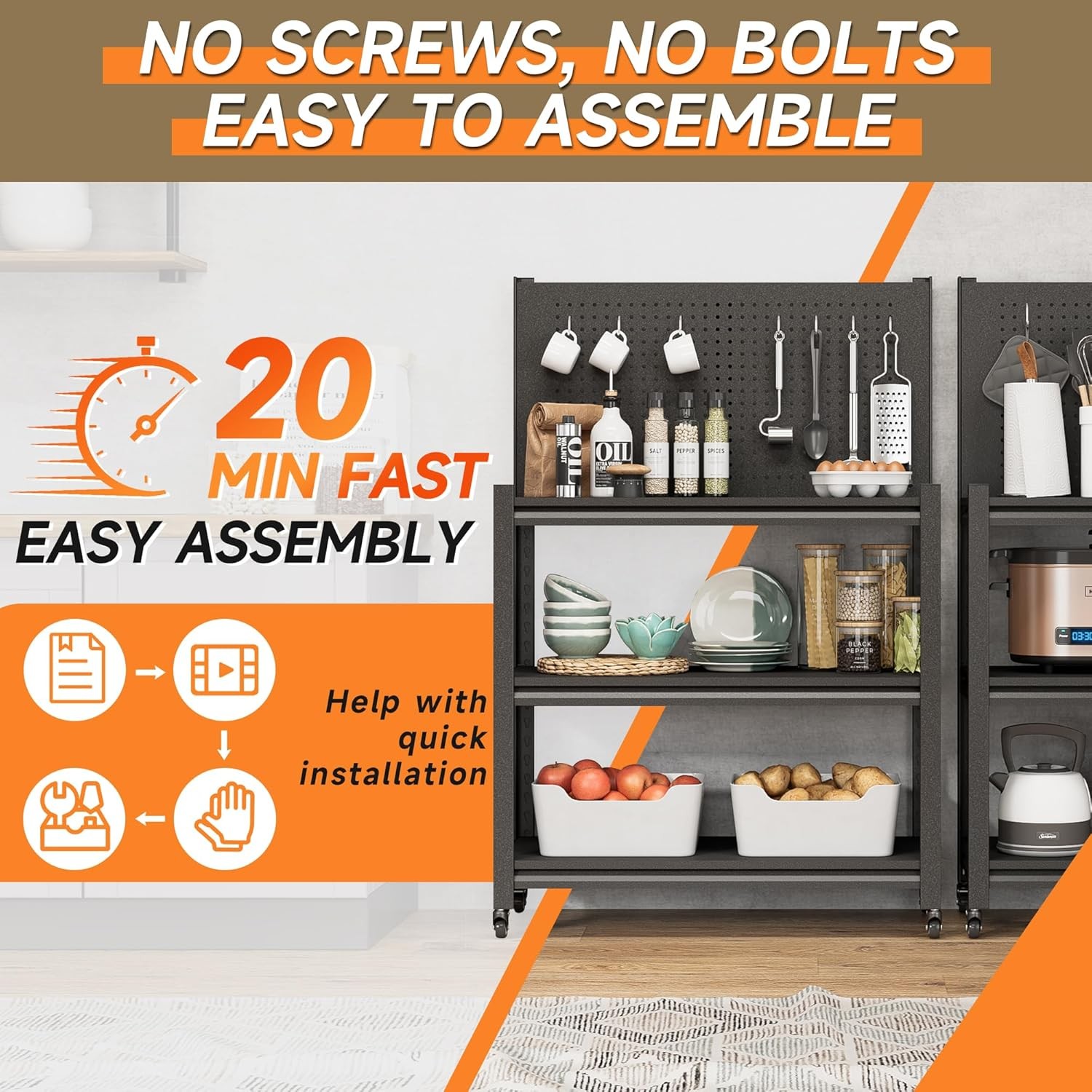 Workbench with Pegboard, Adjustable Heavy Duty Work Table with Wheels, Black