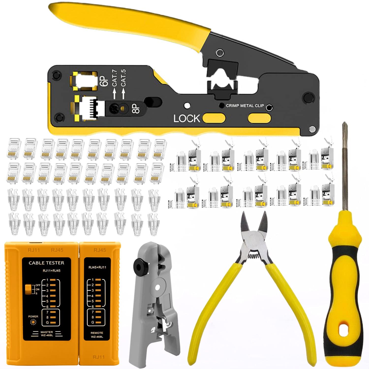 rj45 Crimp Tool Kit Pass Through Cat7 Cat6A Cat6 Cat5e Ethernet Crimper Set