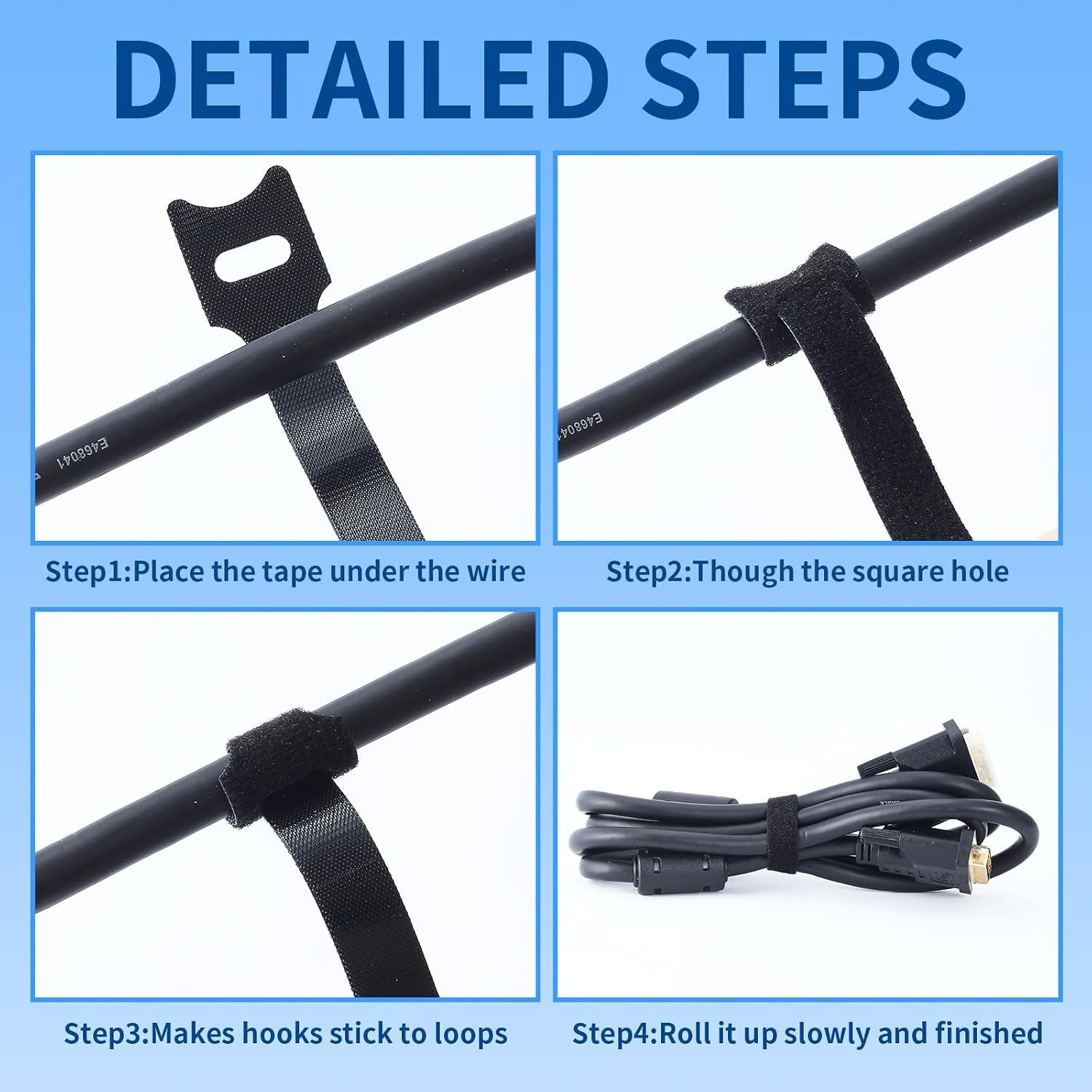 70 PCS Reusable Cable Ties for Wire Management, Hook Loop Straps & Organizers