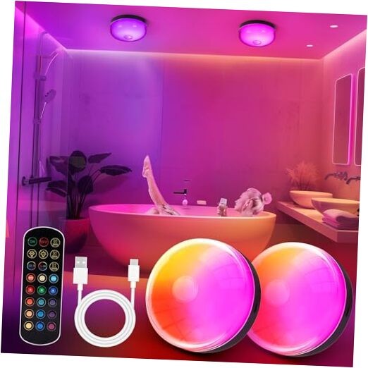 2-Pack Waterproof Shower Lights for Inside Shower, 15 RGBW Color 2 Pack Black