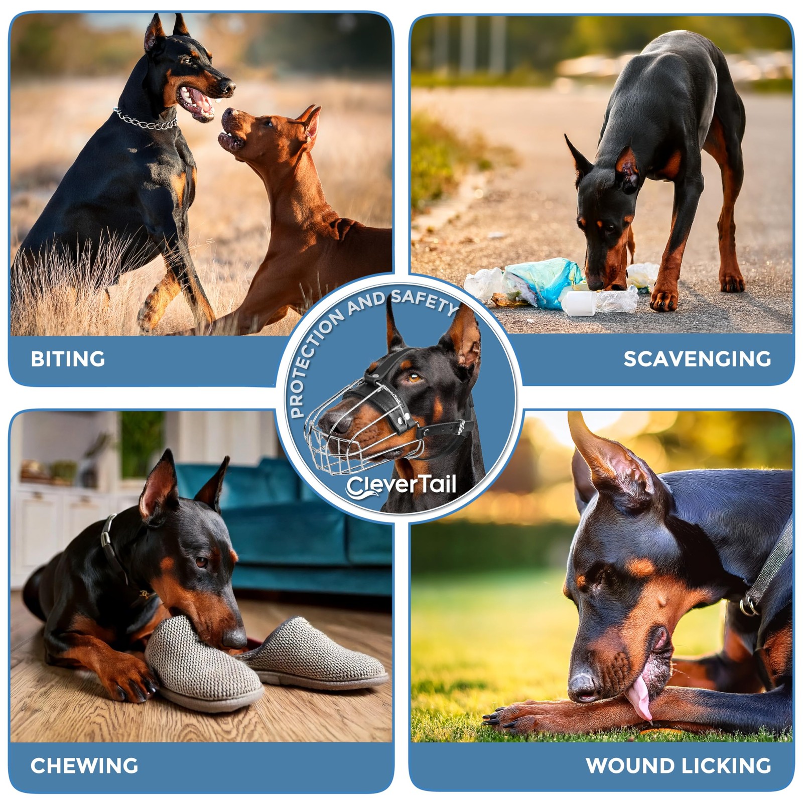 CleverTail Metal Doberman Muzzle for Large Sized Dog - Cage Muzzles for Barki...