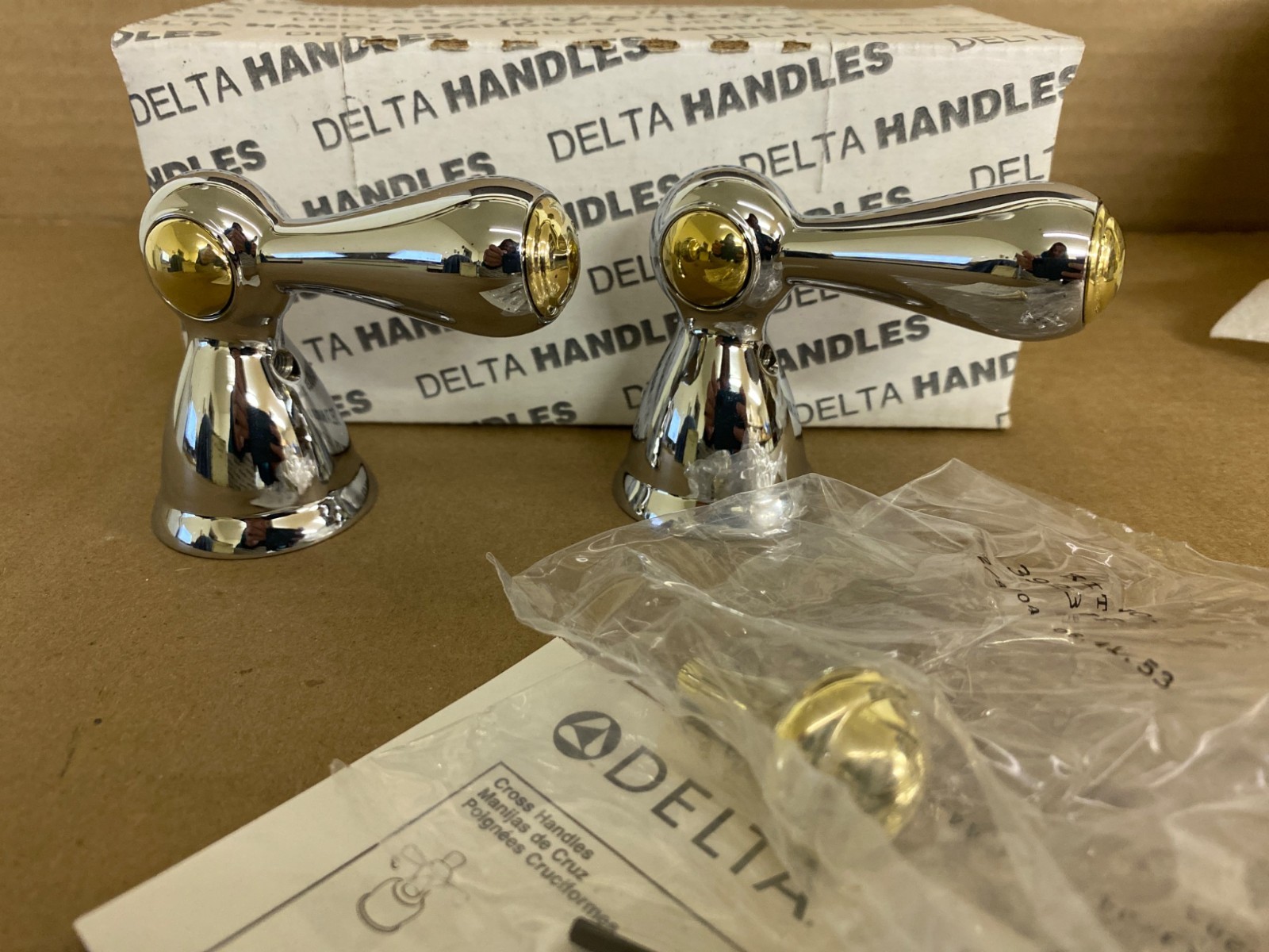 Delta H217CB Small Lever Faucet Handle Set – Chrome & Brass – NOS