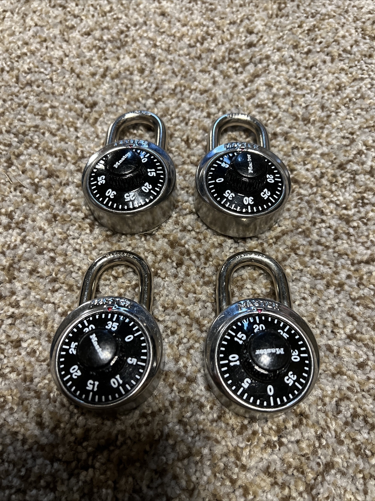 4x Master Lock Locker Combination Padlocks Combination On Back Of Each Lock