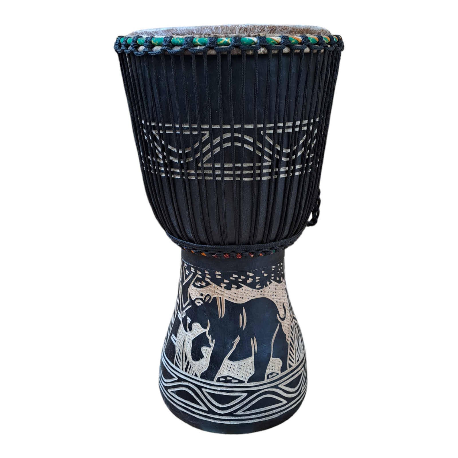 12" Ghana Djembe Drum - Hand Carved Tweneboa Wood - Goat Skin Head