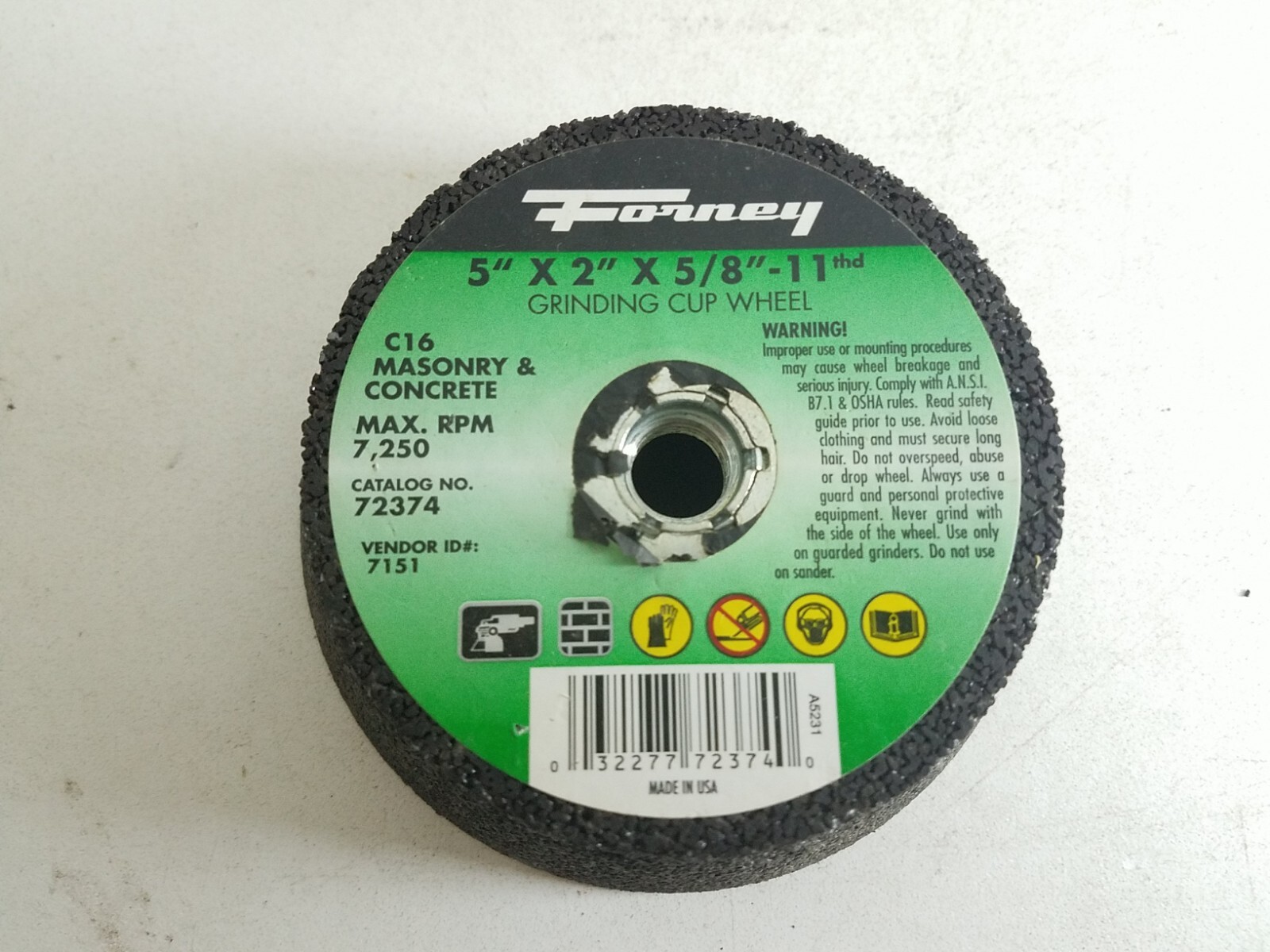 Forney Grinding Cup Wheel C16 5x2 Inch By 5/8 In 11 THD Masonry And Concrete