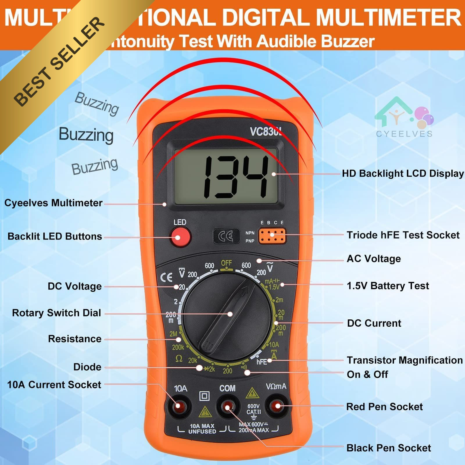 Digital Multimeter AC DC Voltmeter Ohm Amp Tester Backlit Battery Pocket Meter