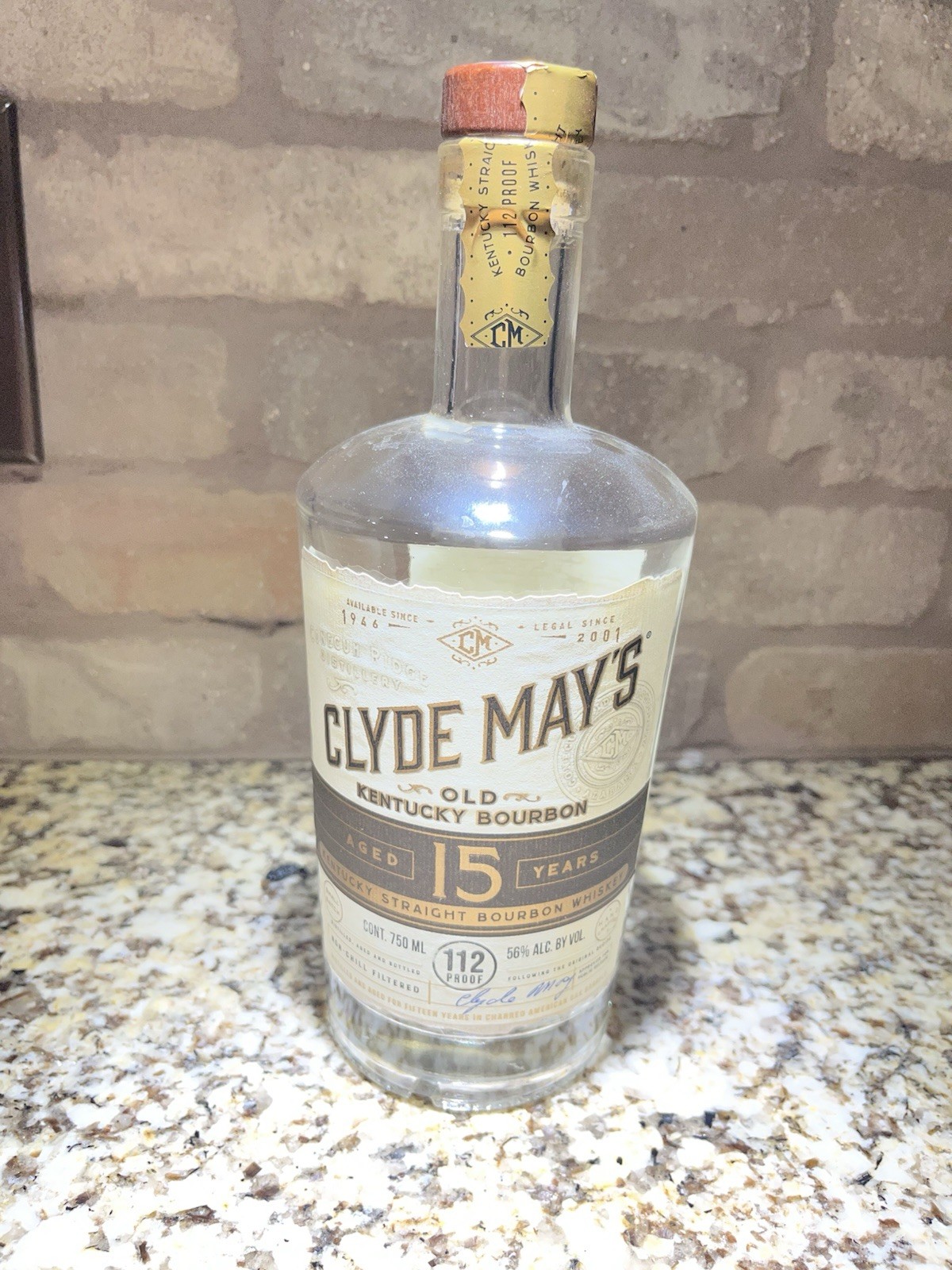 Clyde Mays 15 Year Bourbon Bottle Empty.