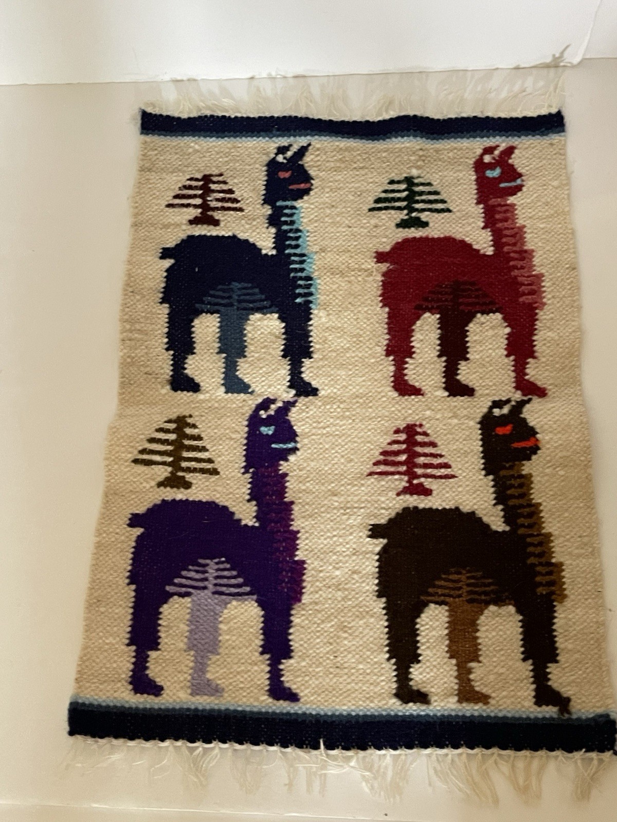 Peruvian colorful handwoven wool wall hangings-Llama, and Peruvian figures