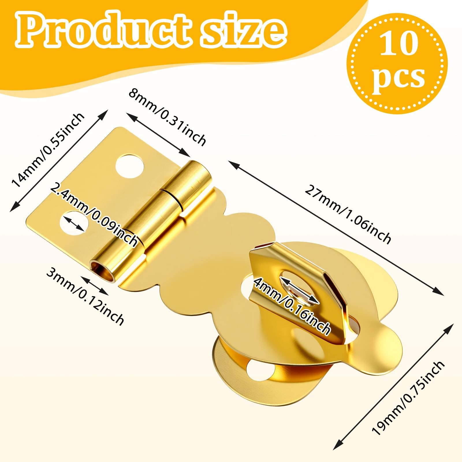 10Pcs Brass Solid Padlock Hasp, Gold Metal Latch with Screws, Mini