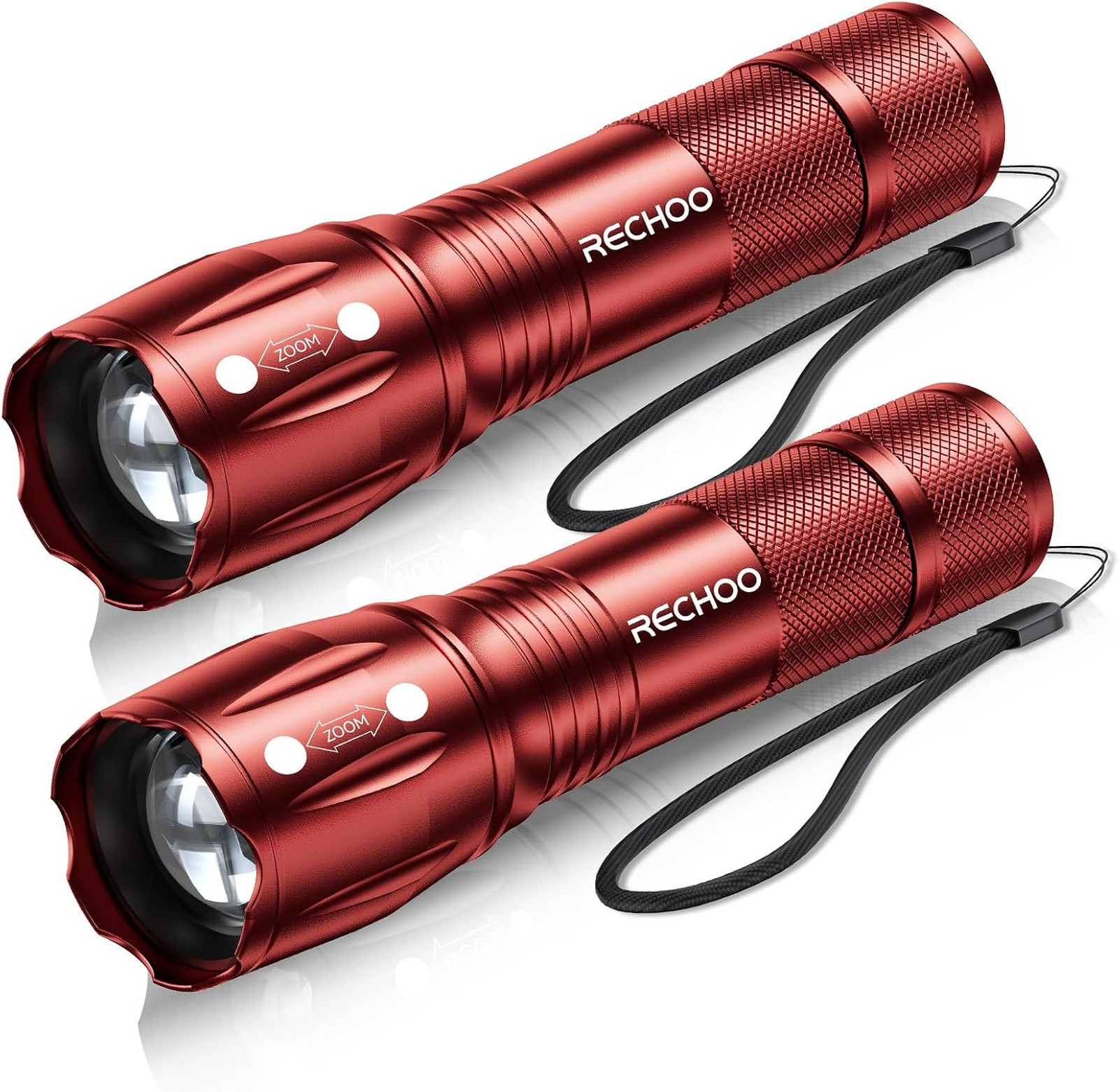 LED Flashlight 2 Pack Red Tactical Flashlights High Lumens with 3 Modes