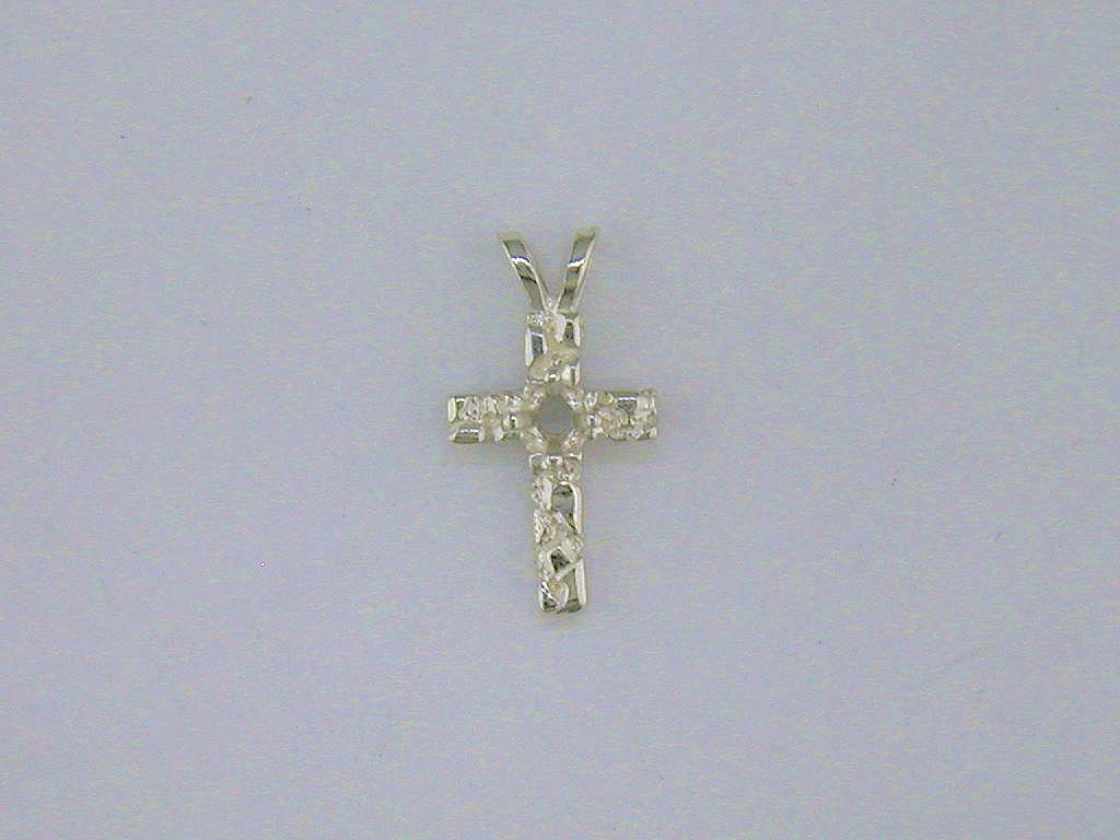 Round Nugget Birthstone Cross Pendant Setting Sterling Silver