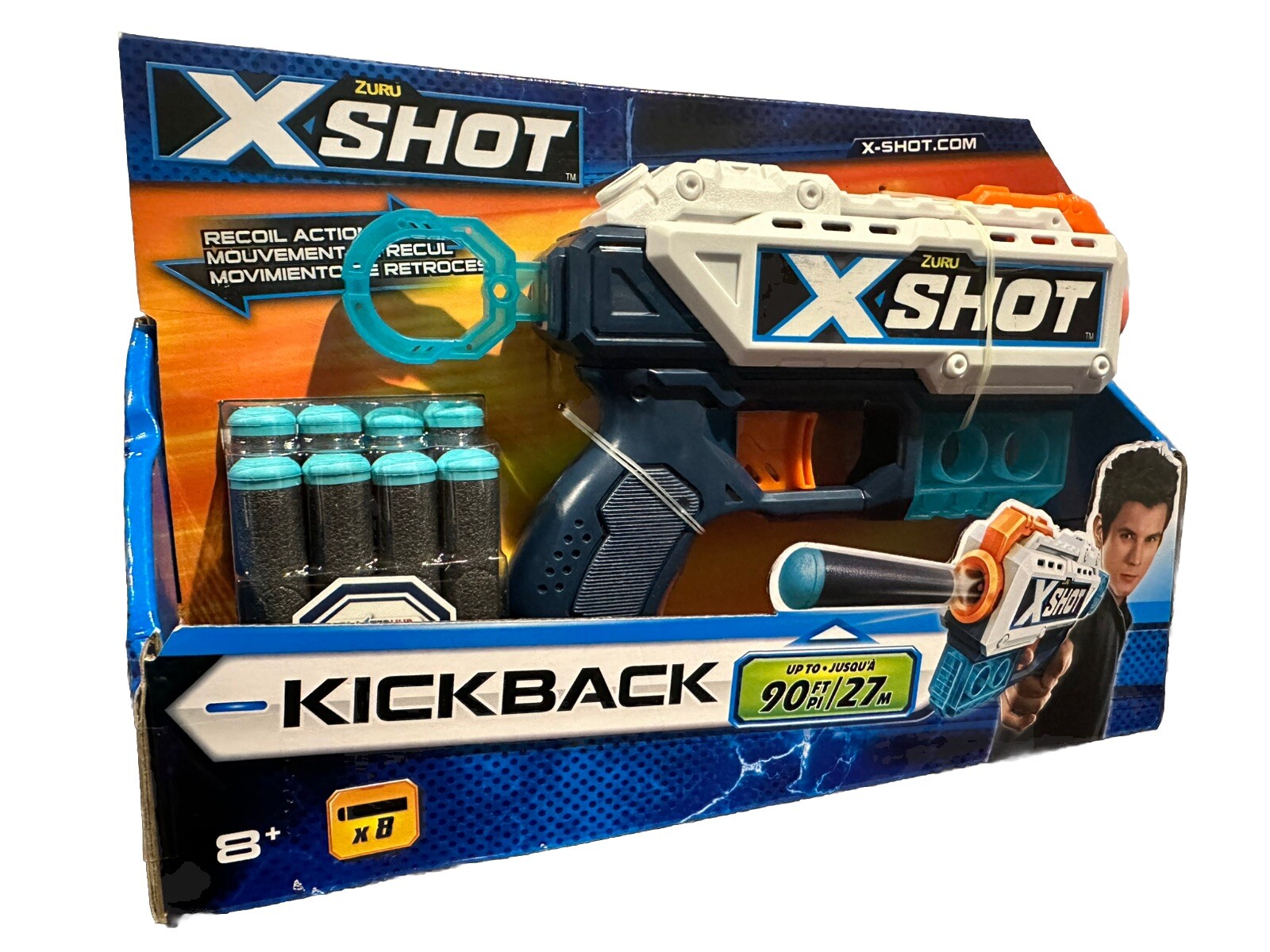 Brand New Zuru X-Shot Kickback - Foam Dart Gun with 8 Darts shoots 90 FT