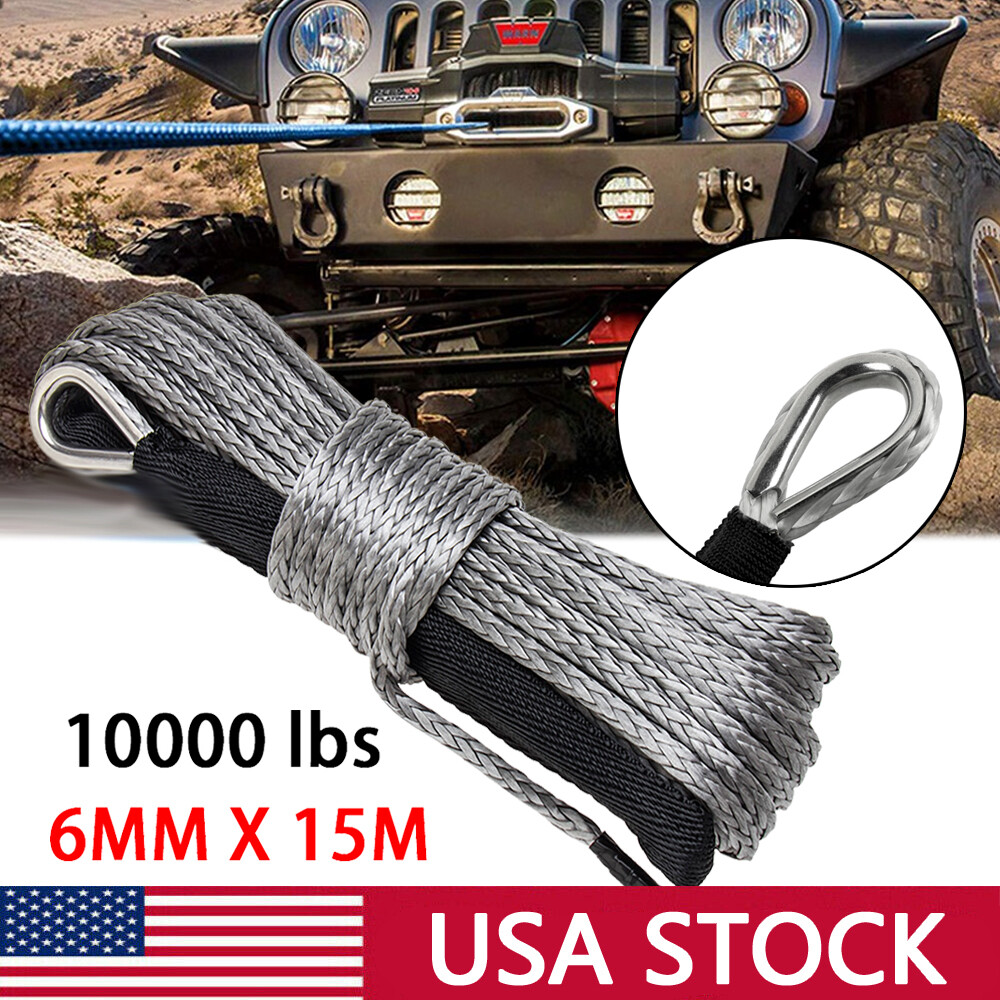 1/4"x50' 10000LBS Synthetic Winch Rope Line Recovery Cable 4WD ATV W/Guard USA
