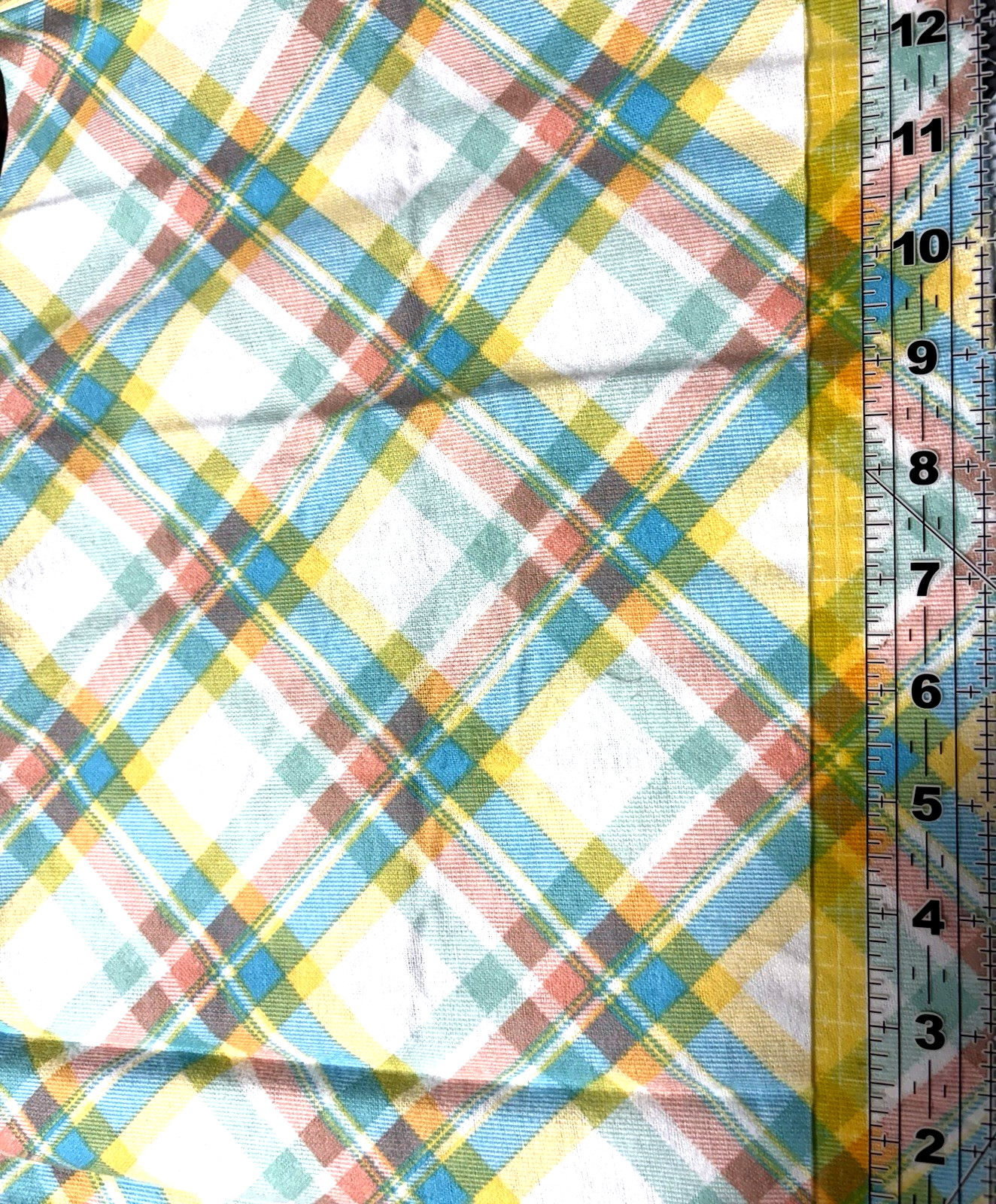 1 p Remnant Spring Quilt Flannel Turquoise  Yellow Pink Cotton 13"x 10”