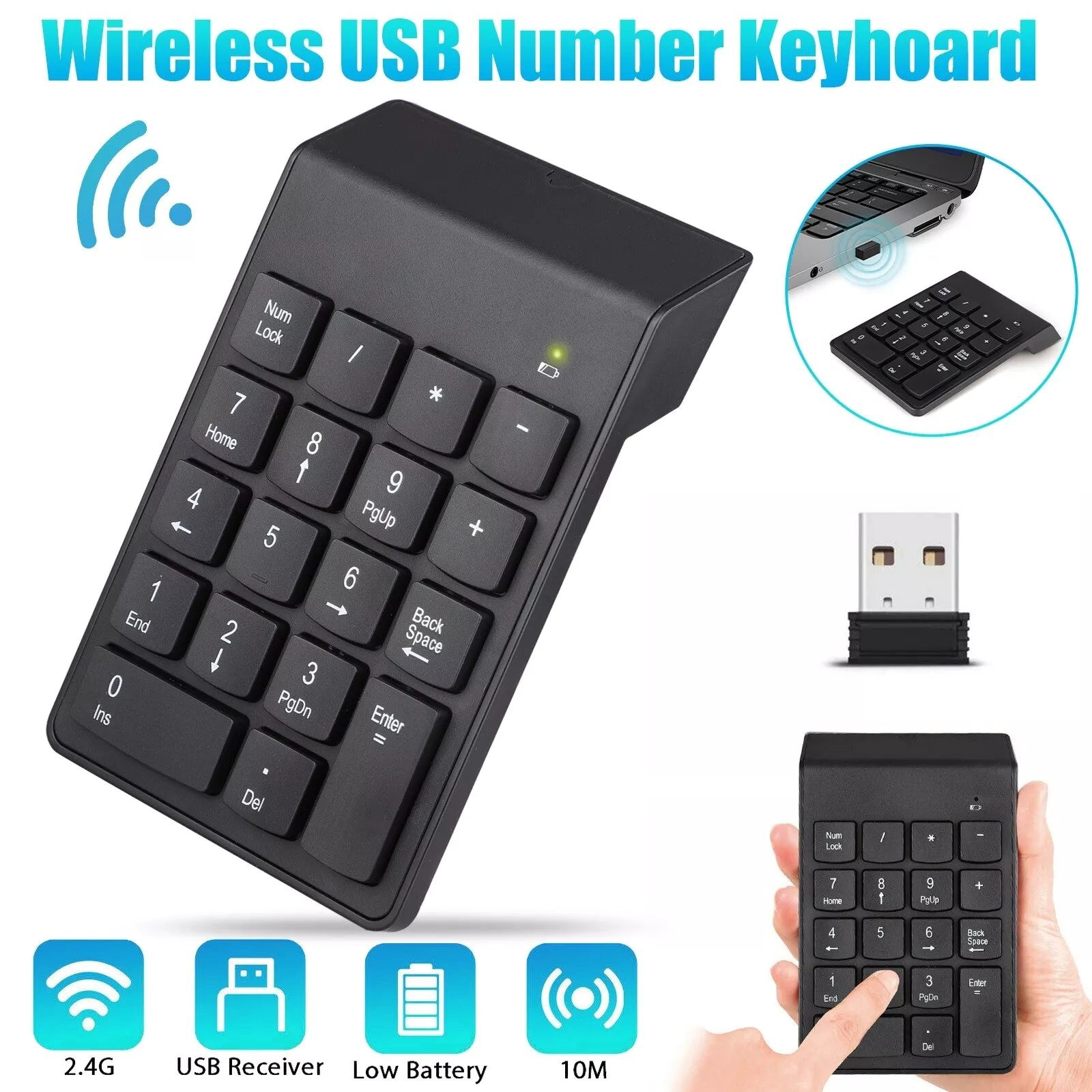 18-Key Wireless Number Keyboard W/2.4G USB Receiver 33ft Range Ergonomic Design