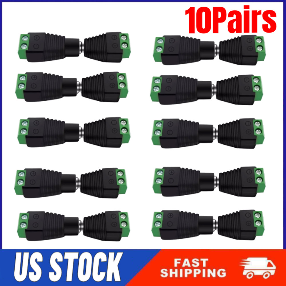 10 Pairs For CCTV Male Female 2.1x5.5mm Adapter Connector DC Power Plug Jack US