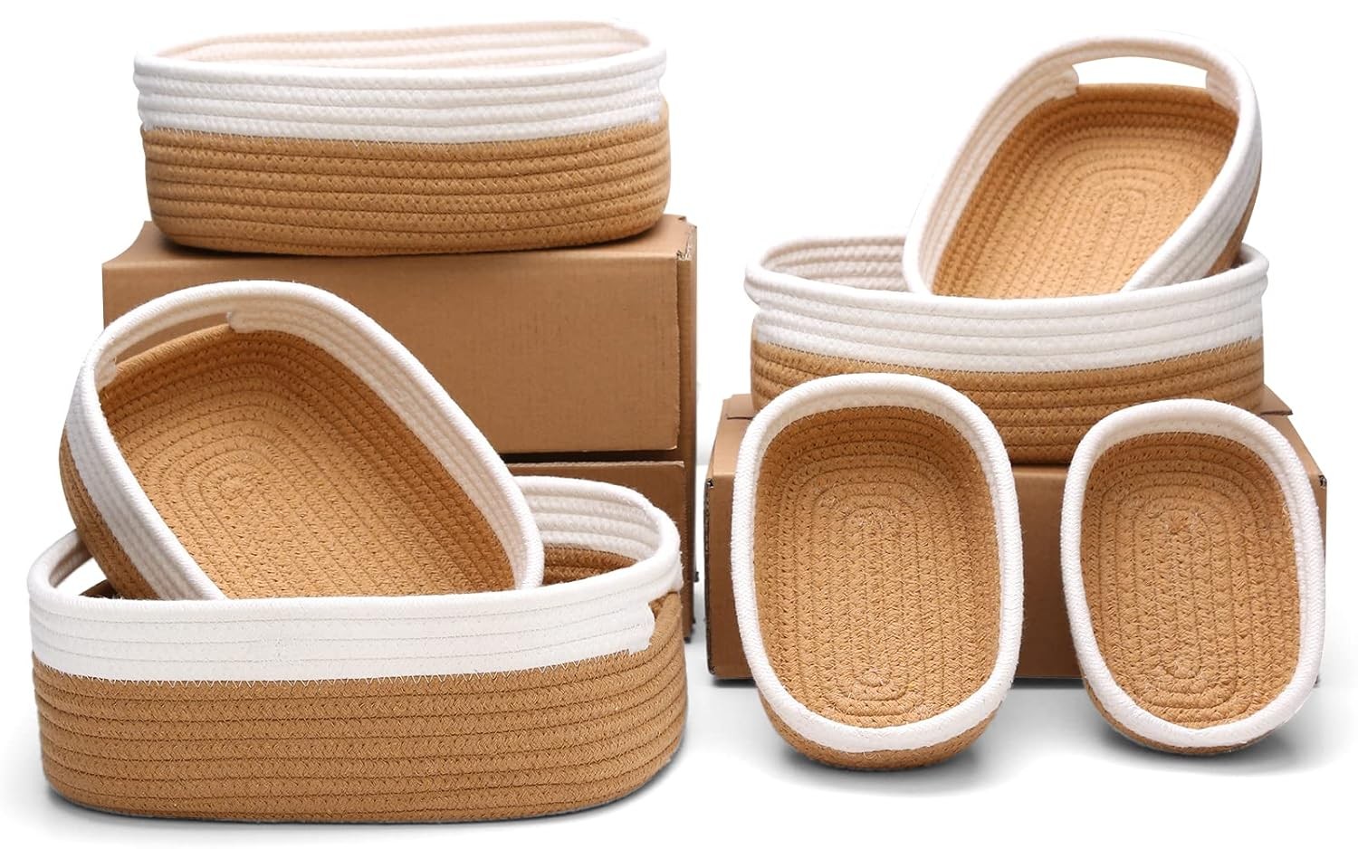 Set of 7 cotton rope woven baskets - Small baskets for nurseries
