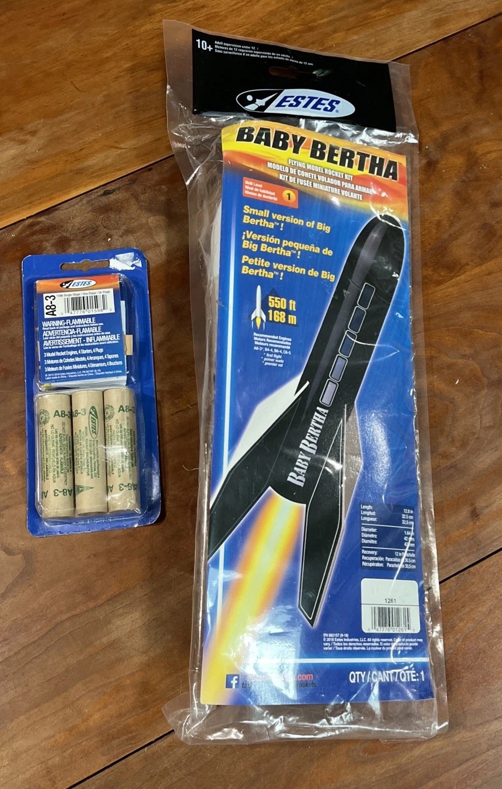 ESTES BABY BERTHA Model Rocket Kit #1261 With A8-3 #1598 Single Stage Engines