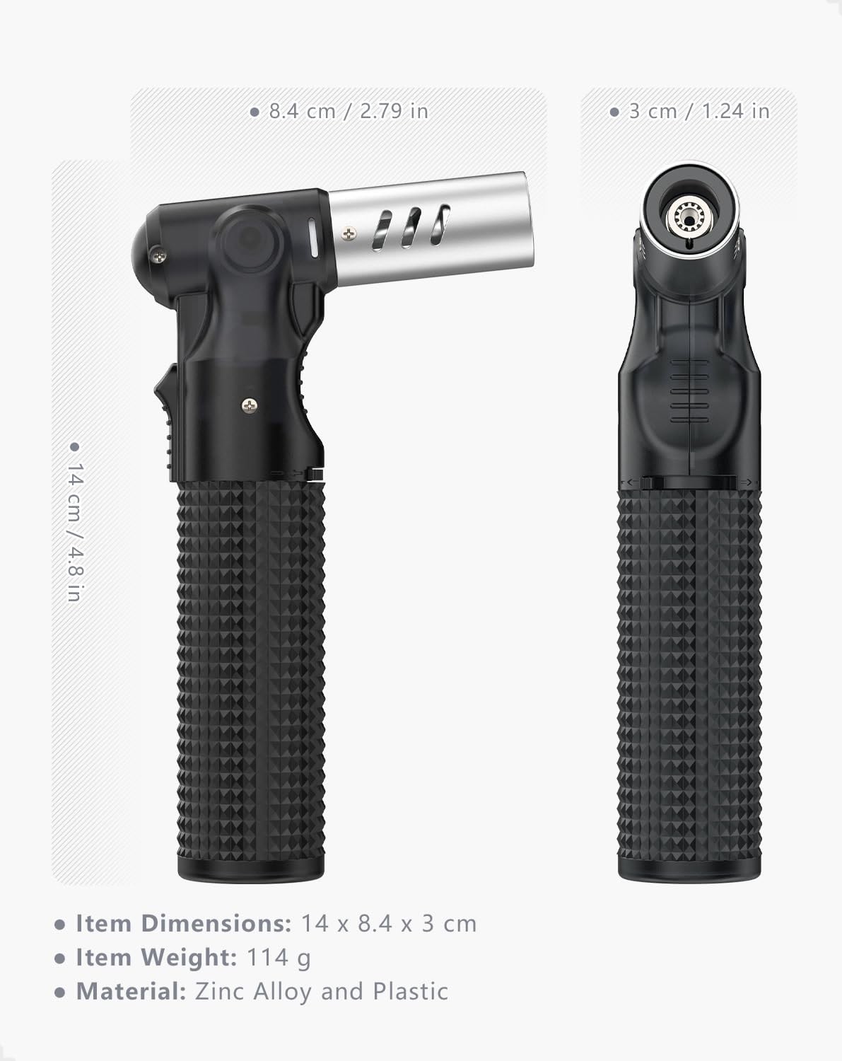 2 Pack Butane Torch Lighter, Big Jet Flame Adjustable Refillable Black，silver