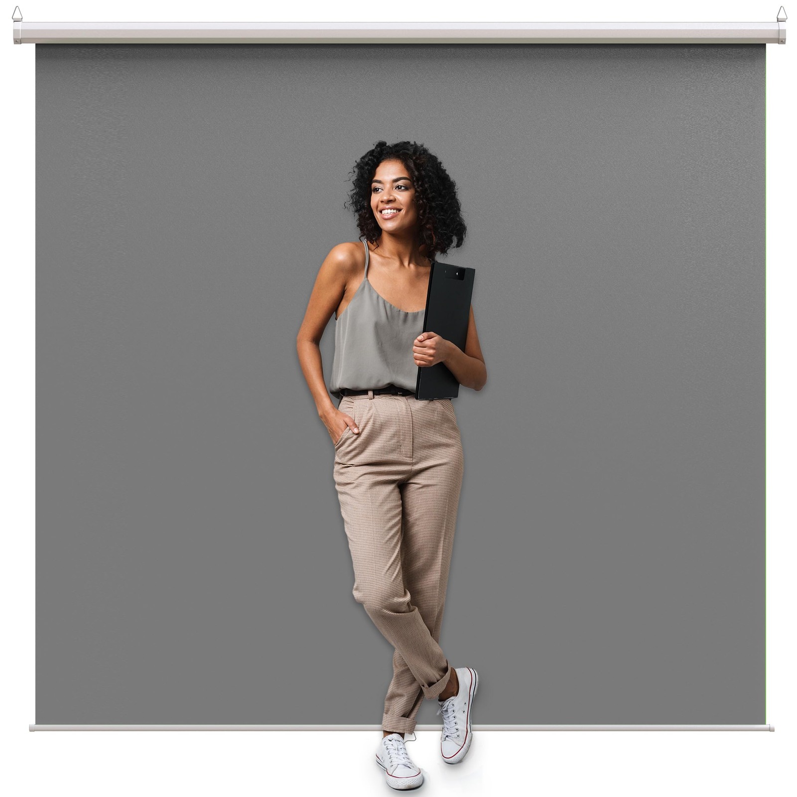 【Wider Style】 KHOMO Gear Grey Screen 84 x 84-Inch, - White Metal Frame