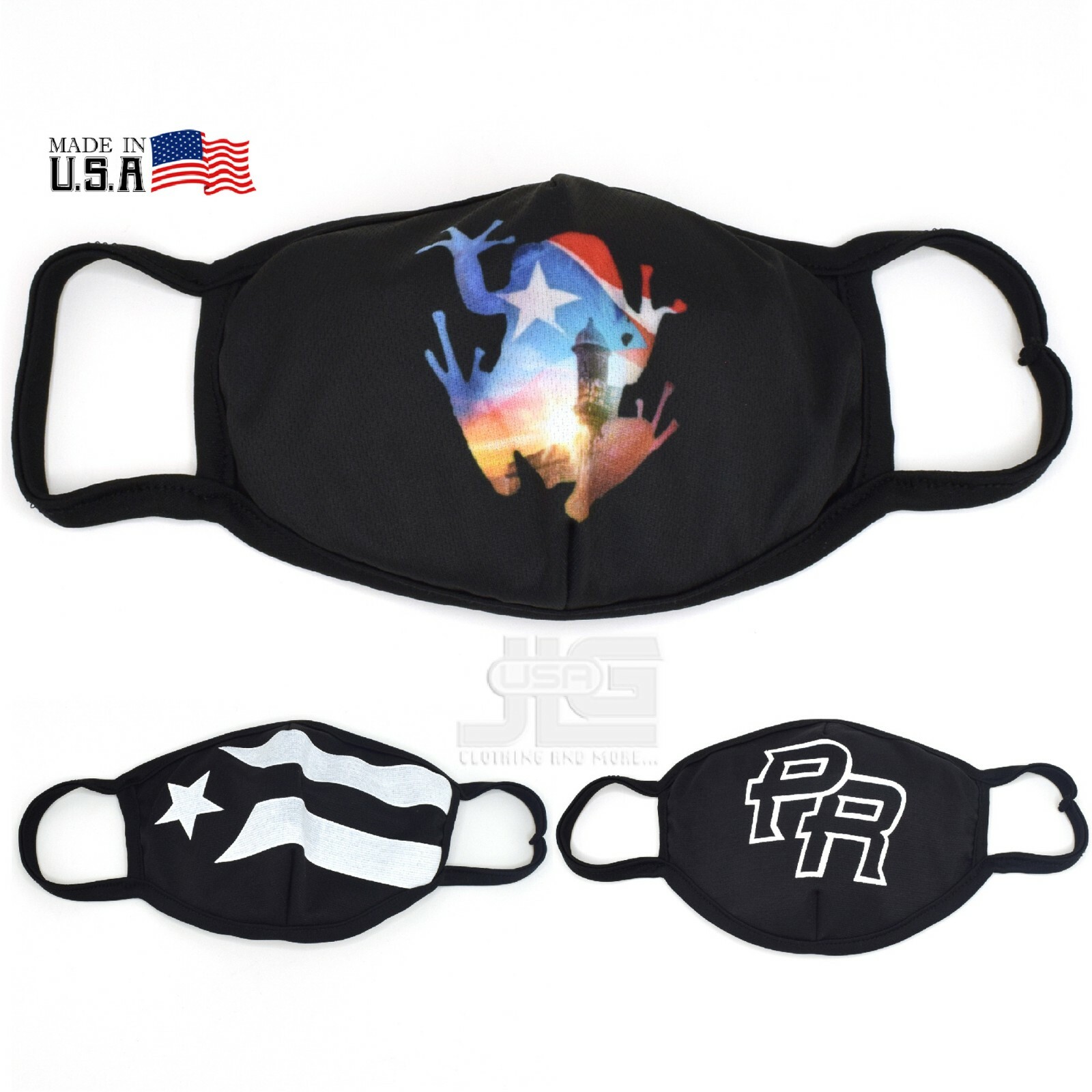 Puerto Rico Fashion Cloth Face Mask Black White Print Washable Reusable USA Made